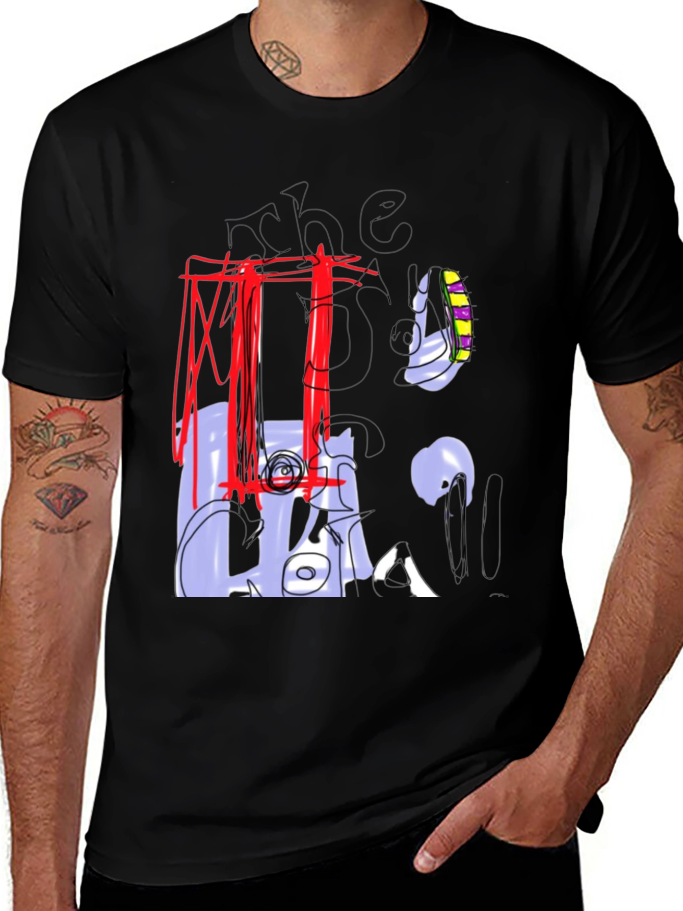 Variant 10 of Abstract Graphic Print Black Crew Neck Tee