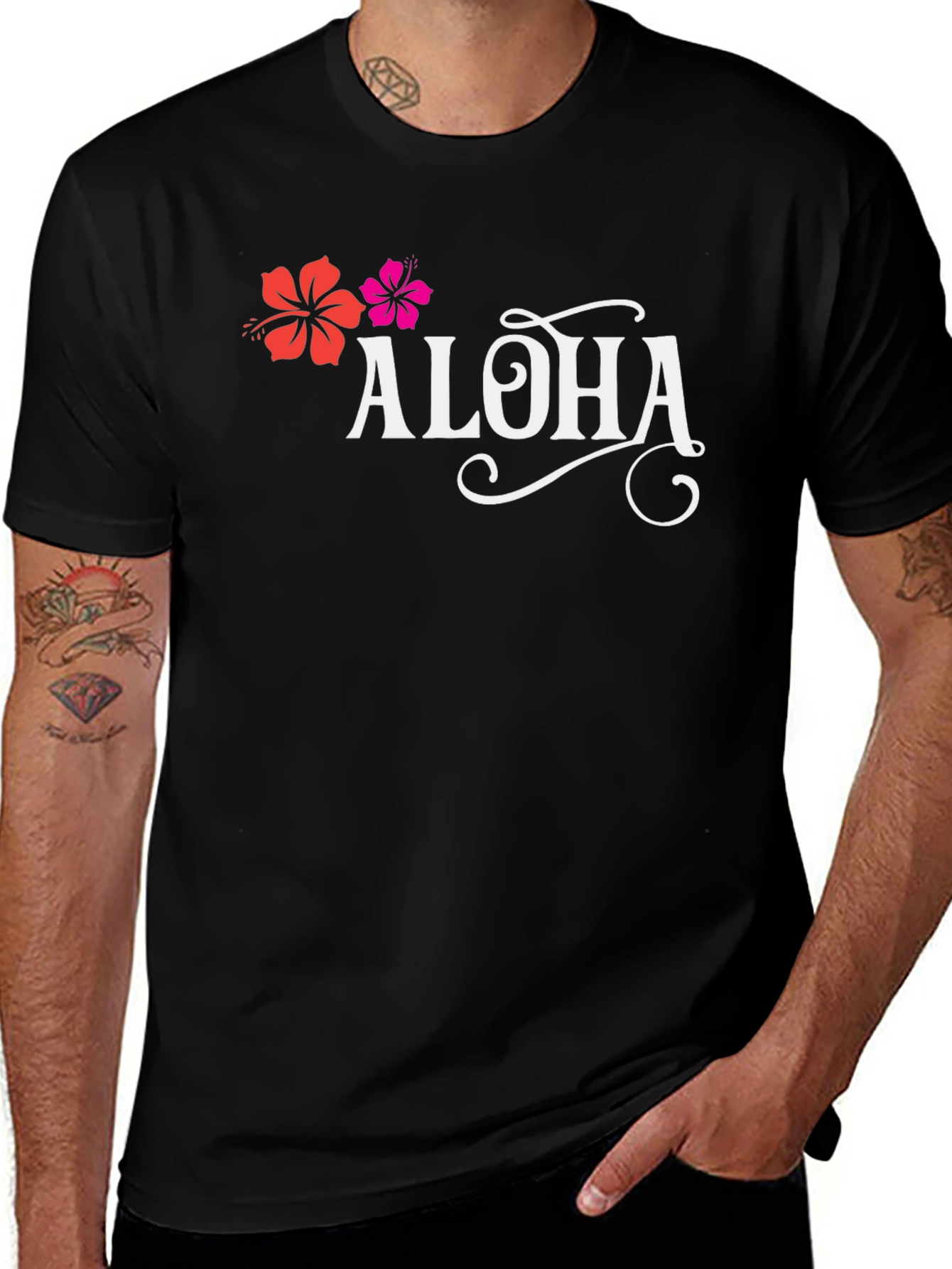 Aloha Flower Graphic T-Shirt - Black