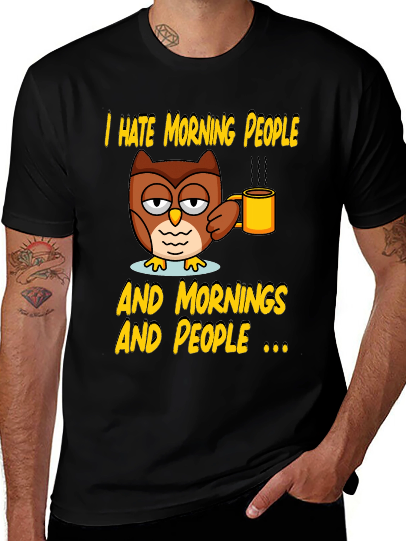 Variant 18 of Funny Owl "I Hate Morning People" Black T-Shirt