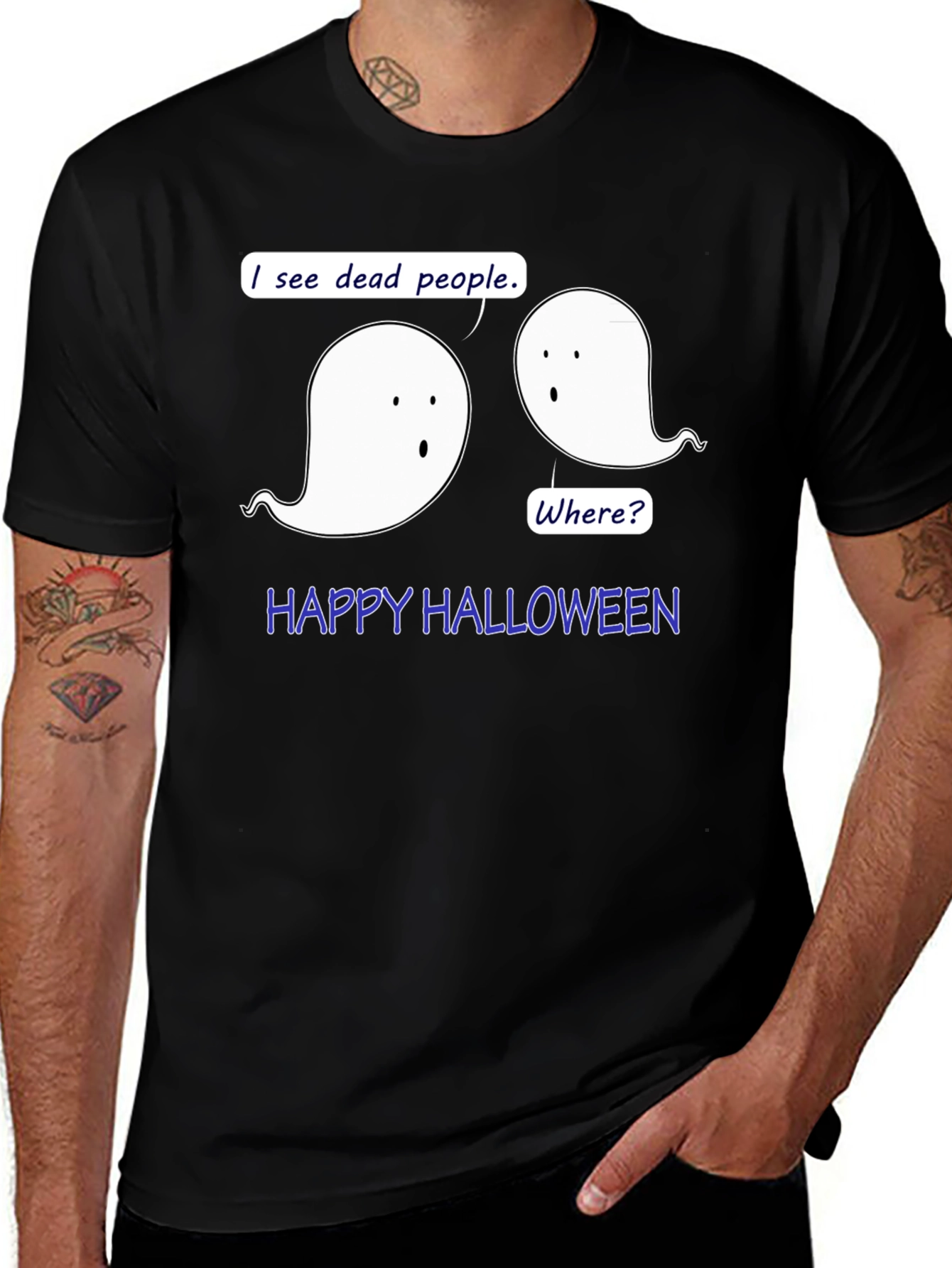 Happy Halloween Ghost T-Shirt - Funny Spooky Tee