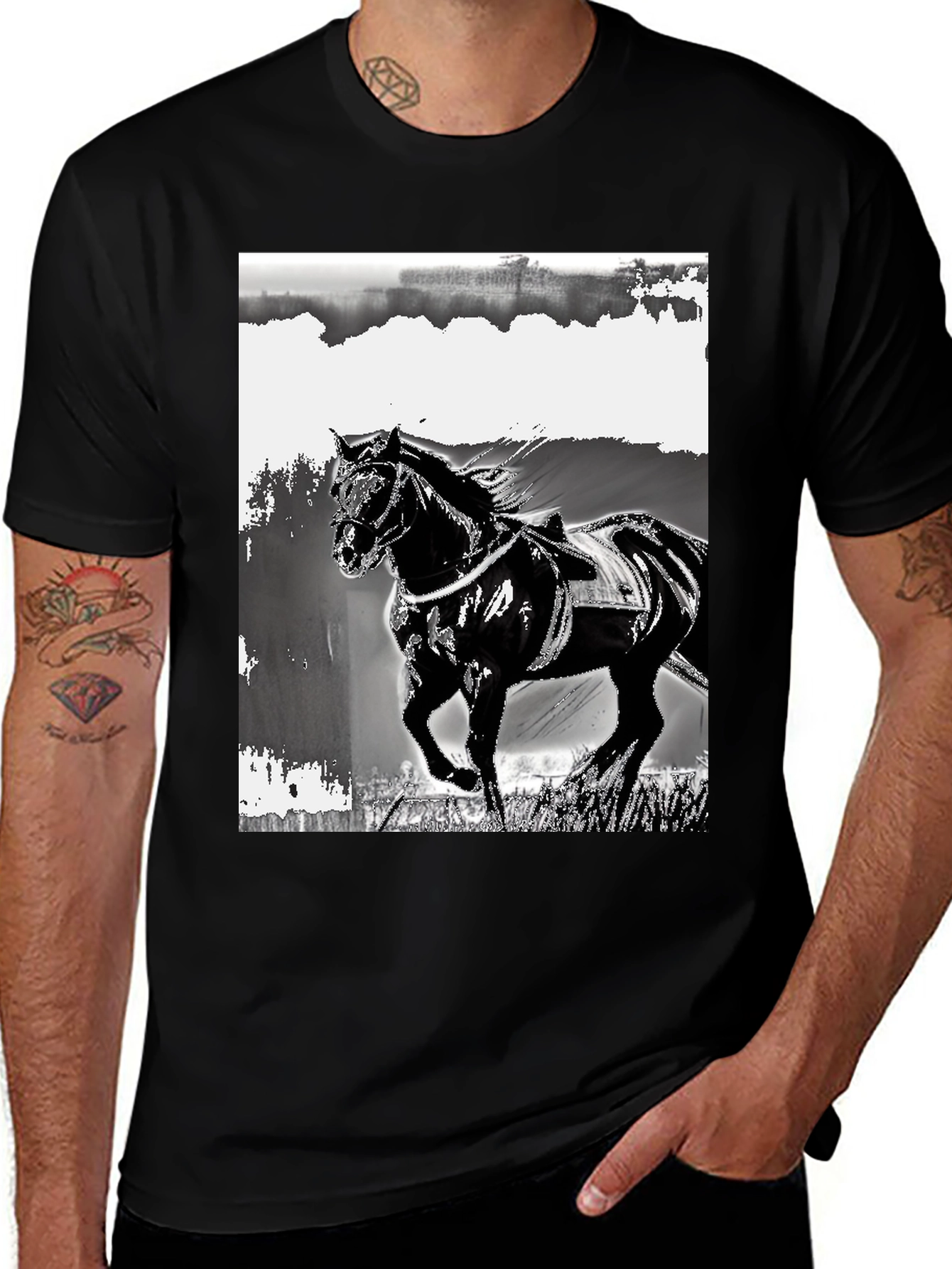 Variant 14 of Black Horse Graphic Tee - Stylish Equestrian Design