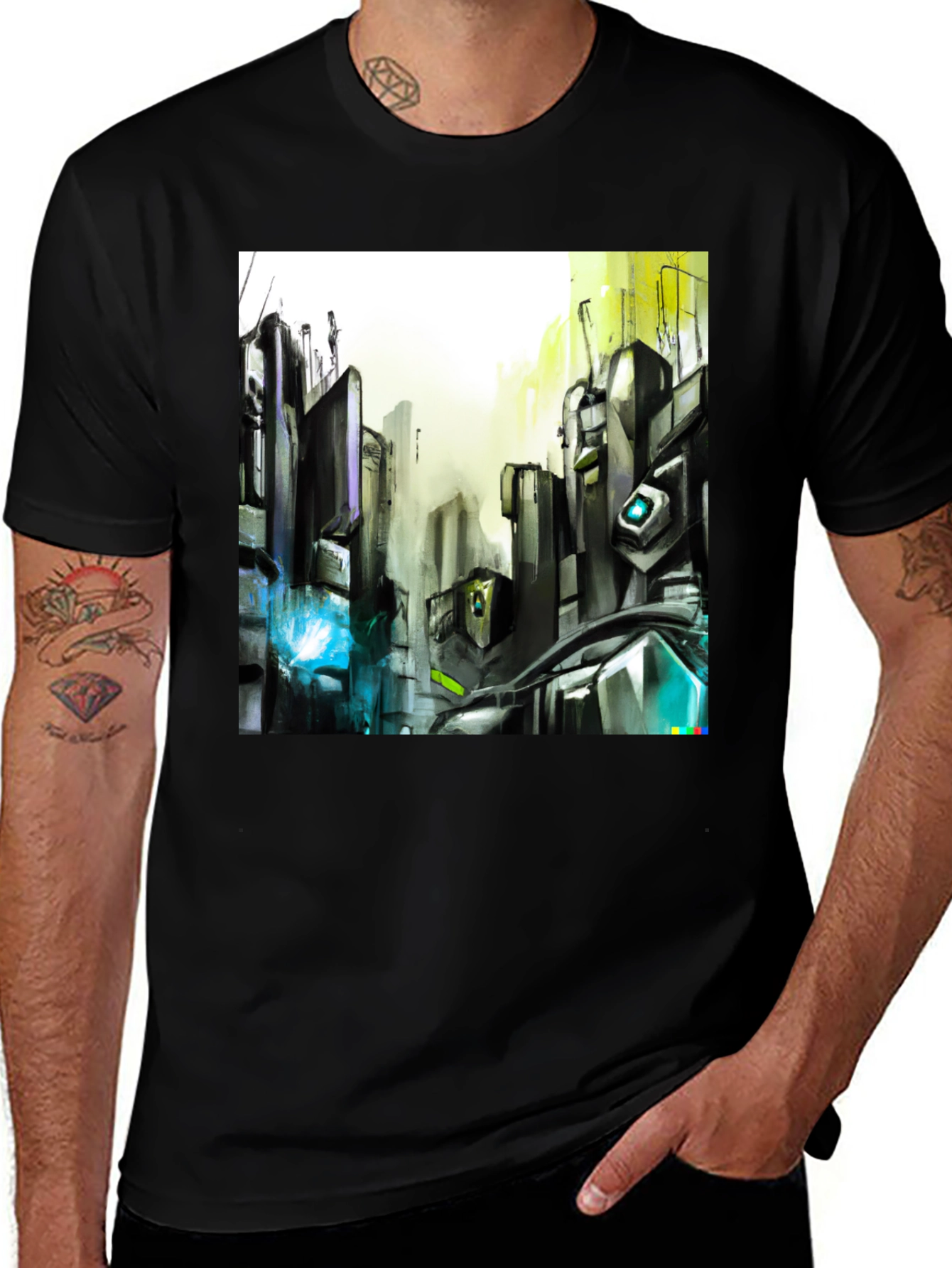 Variant 16 of Urban Circuit Tee - Black Cotton Futuristic Design