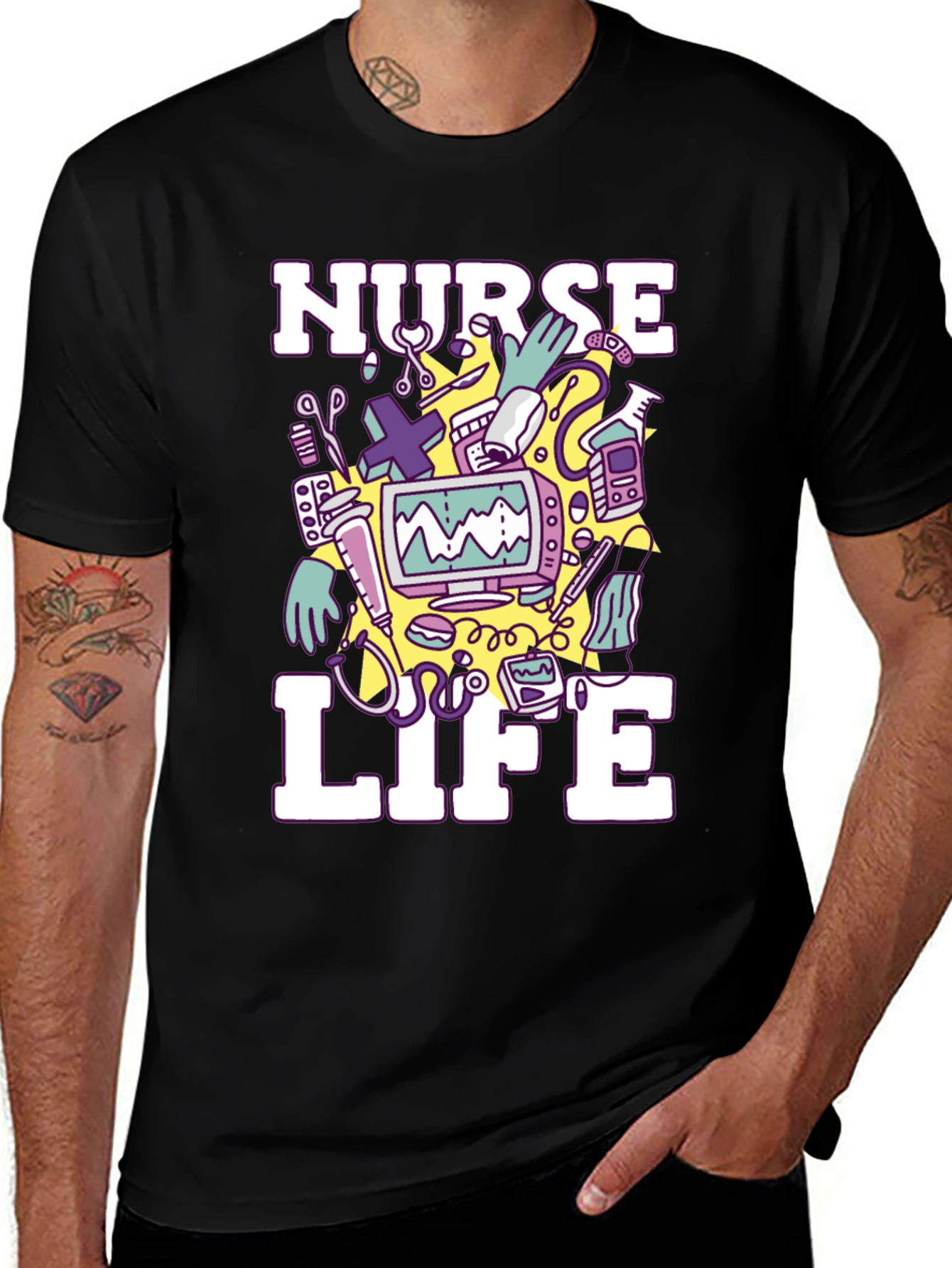 Variant 17 of Nurse Life Graphic Print T-Shirt - Black