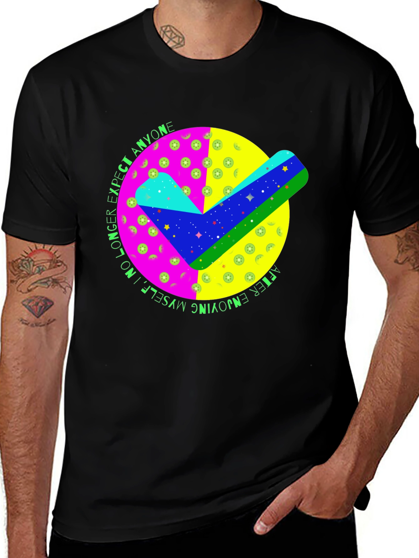 Black Colorful Check Mark Graphic T-Shirt main image
