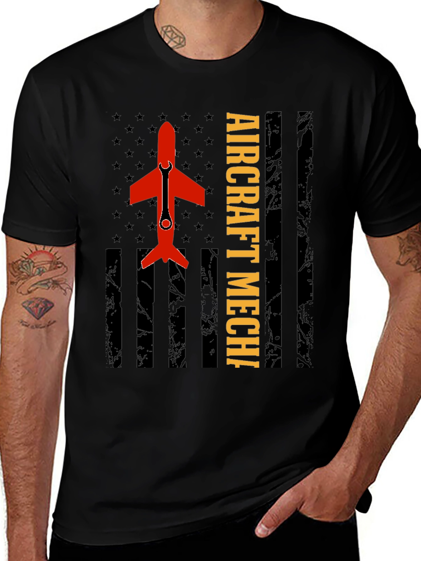 Variant 29 of Aircraft Mechanic T-Shirt - Patriotic Airplane Design
