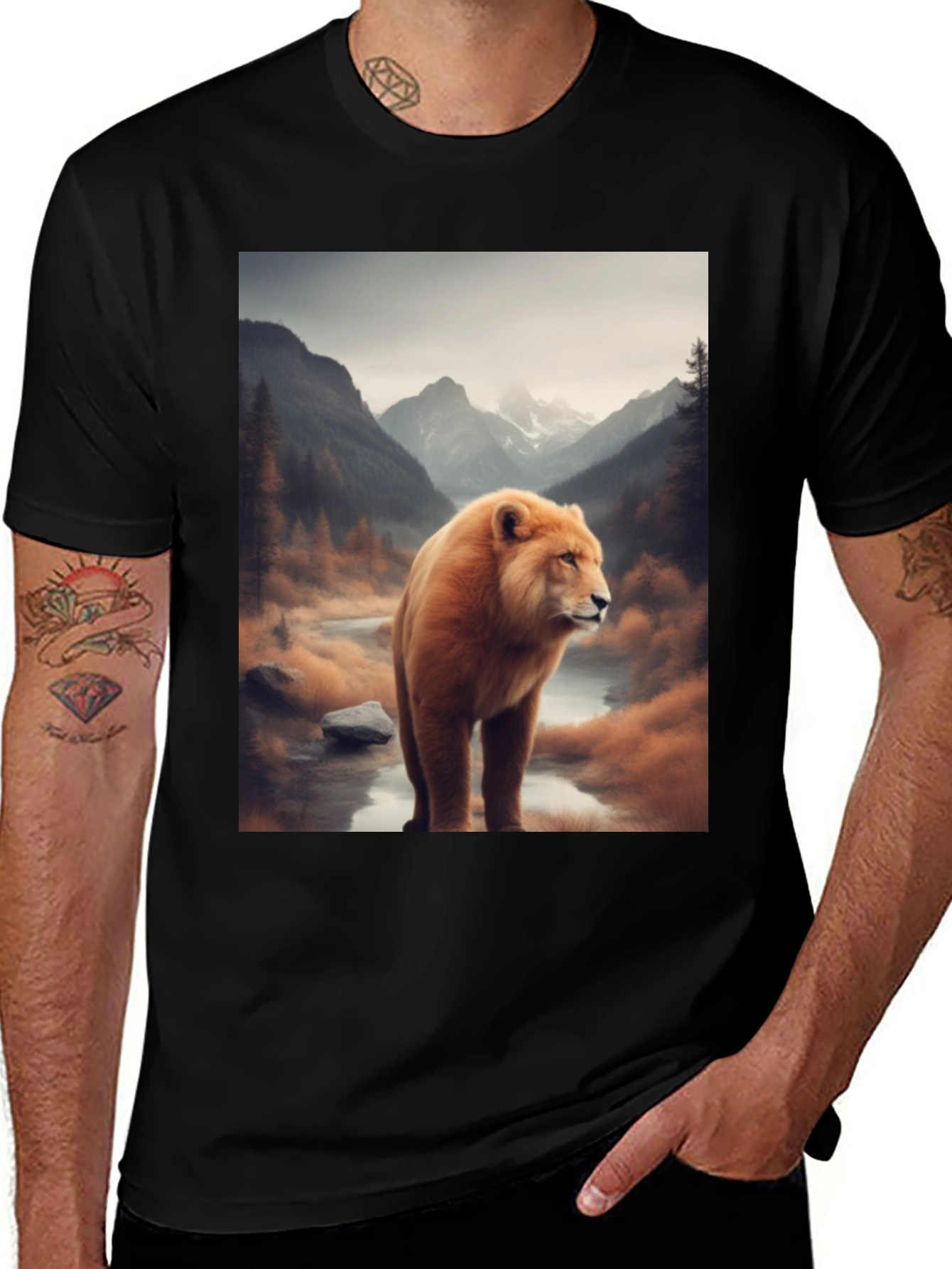 Variant 5 of Lion River Graphic Tee - Nature Inspired T-Shirt