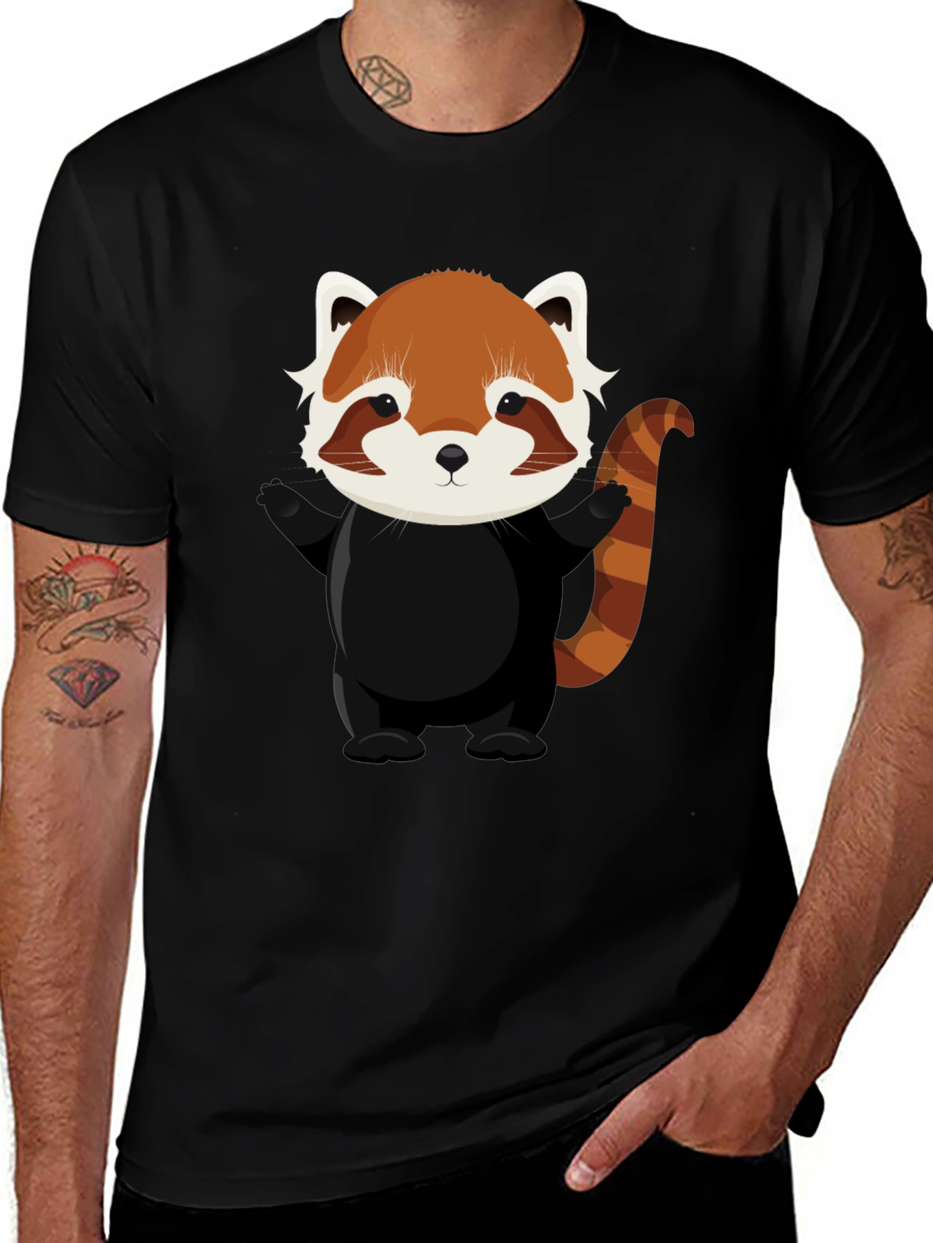 Cute Red Panda Graphic Tee - Black Cotton T-Shirt