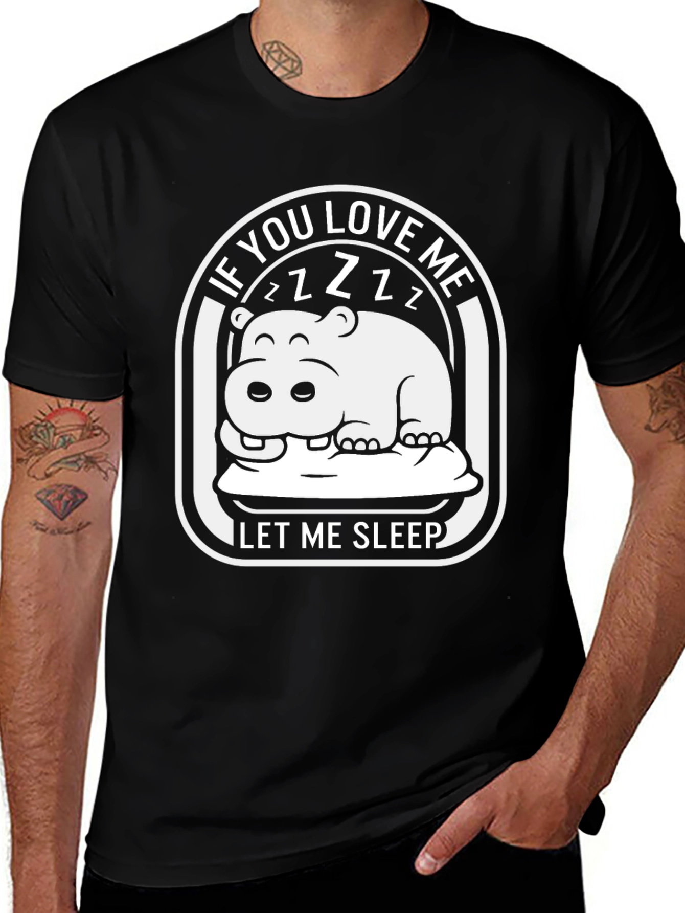 Black Sleepy Hippo Graphic Tee - If You Love Me Let Me Sleep! main image