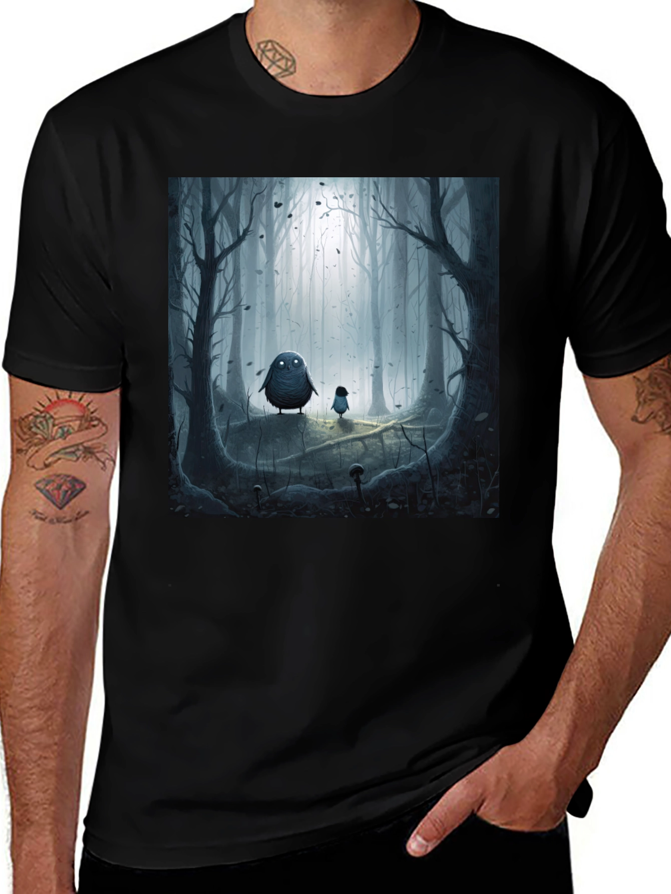 Variant 22 of Eerie Forest Print Black T-Shirt