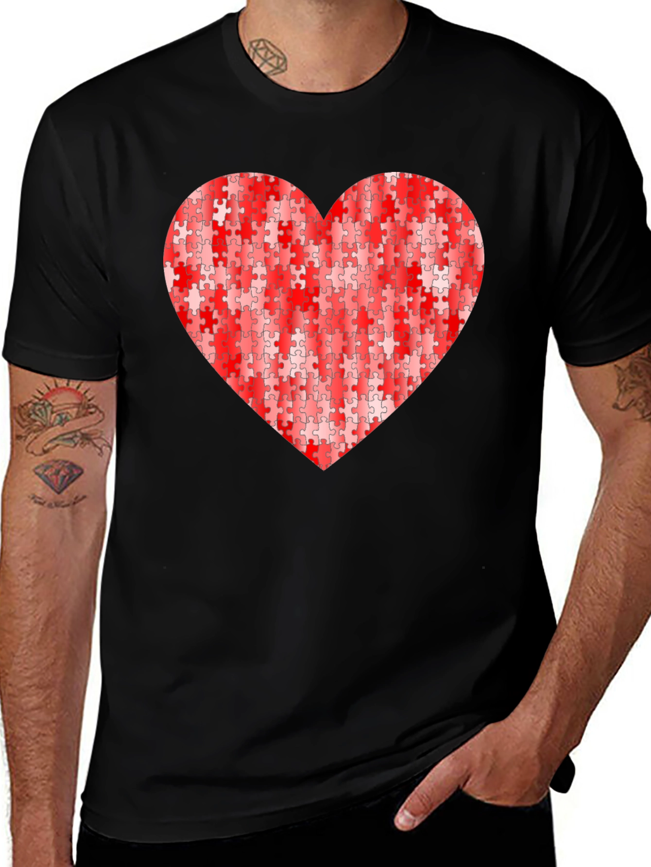 Variant 26 of Heart Puzzle Piece Graphic Tee - Black