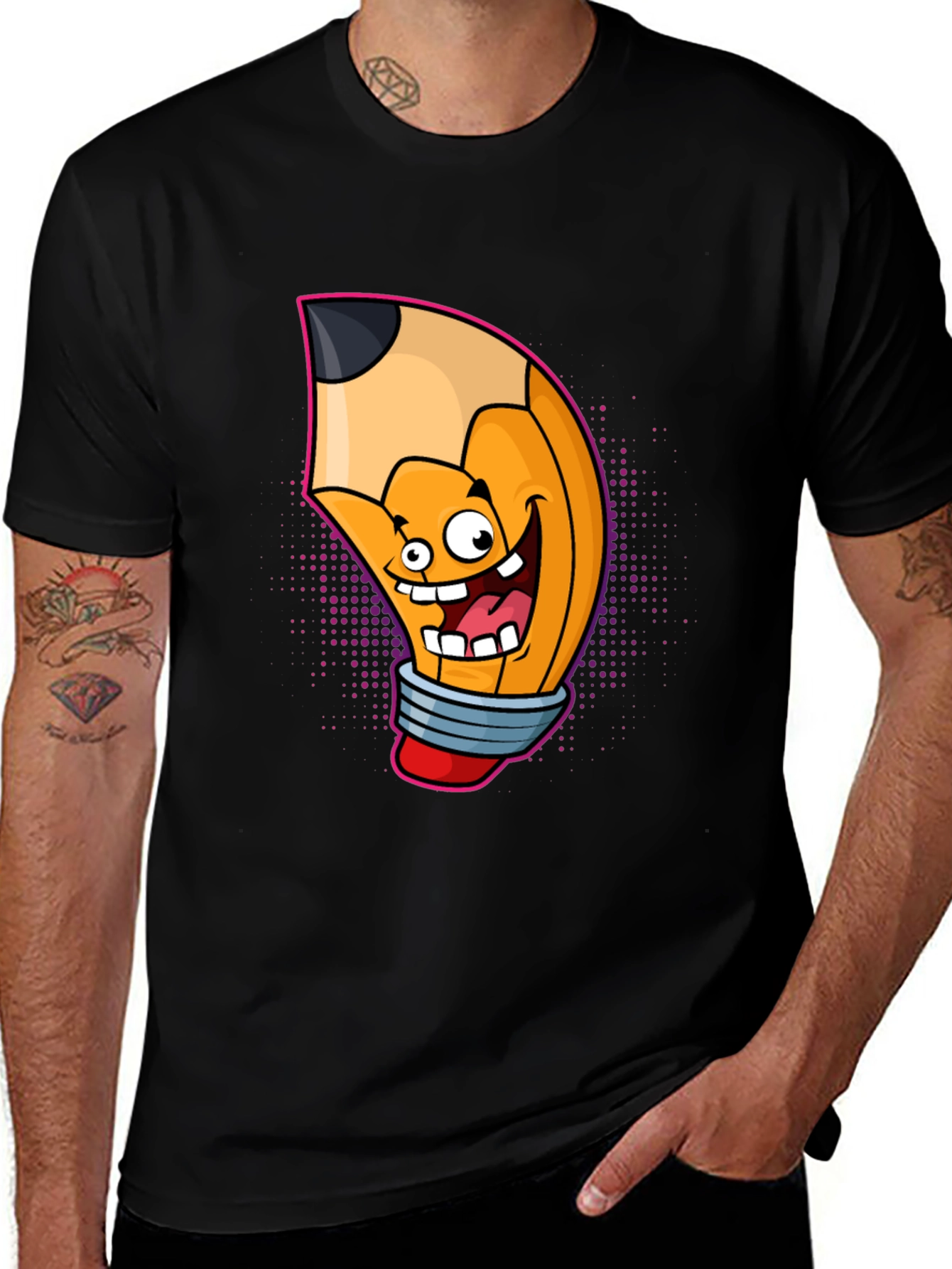 Variant 13 of Cartoon Pencil Graphic Tee - Black Cotton T-Shirt