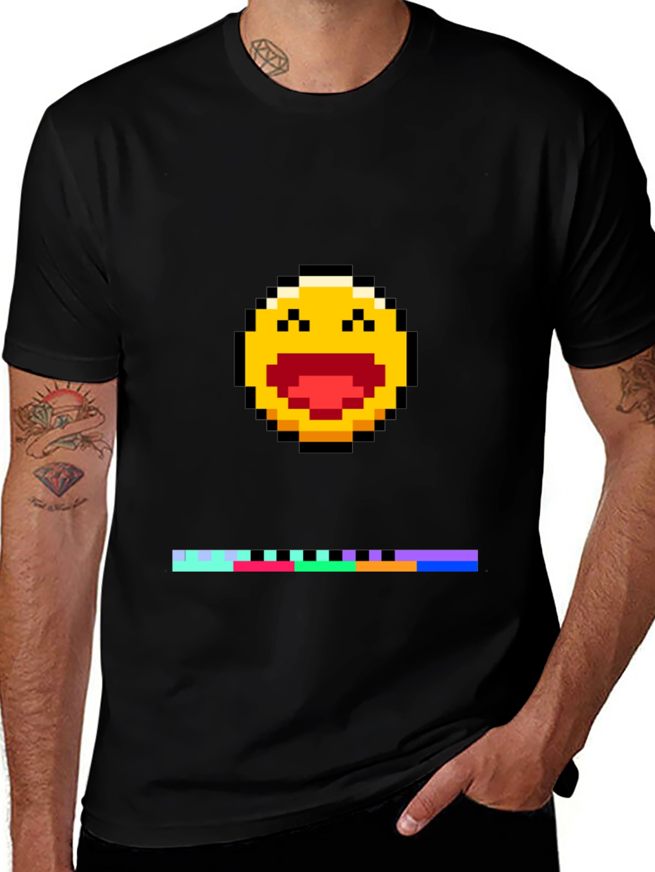 Variant 13 of Pixel Laughing Emoji Tee - Black Crew Neck