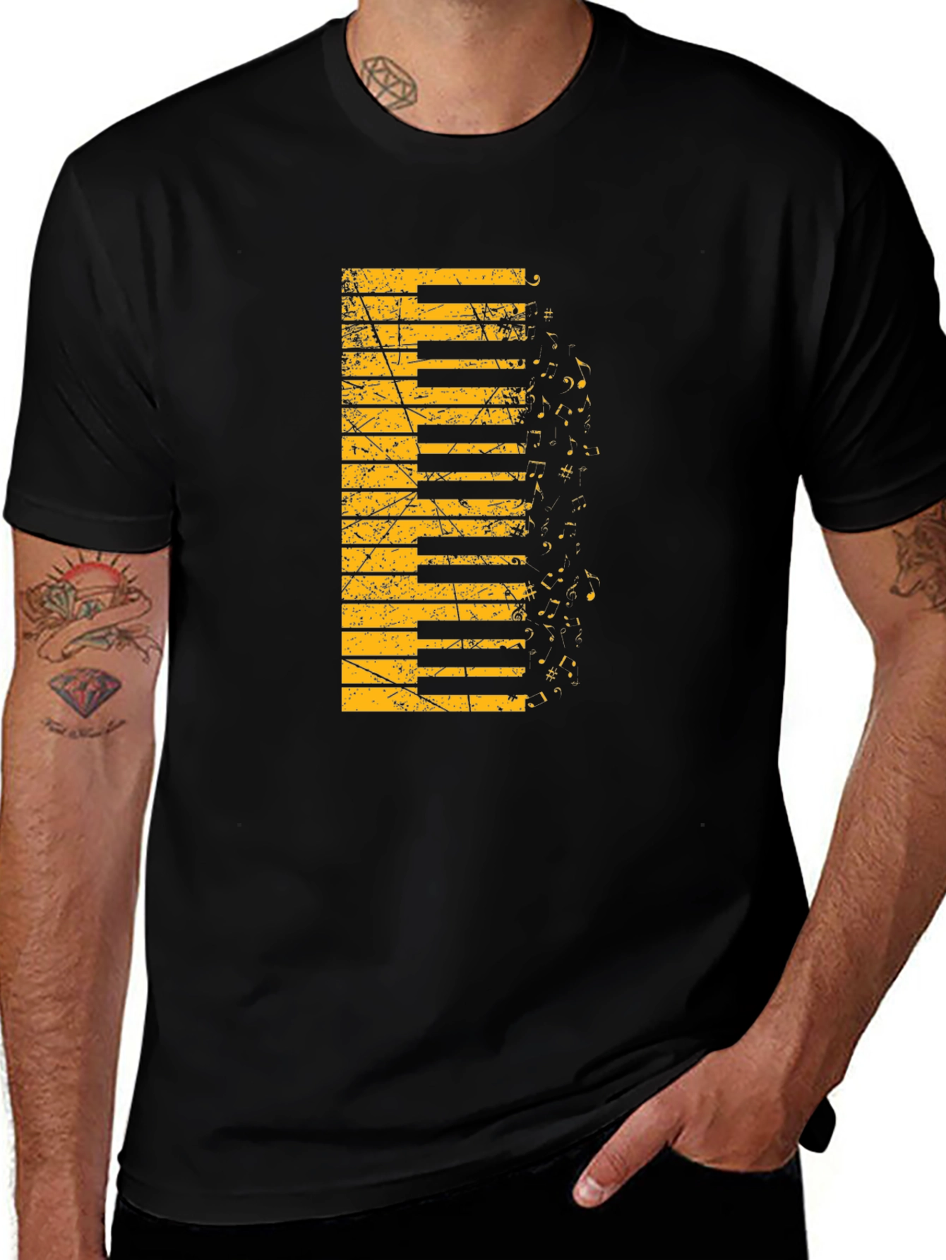 Variant 6 of Piano Keys Music Notes Graphic Black T-Shirt