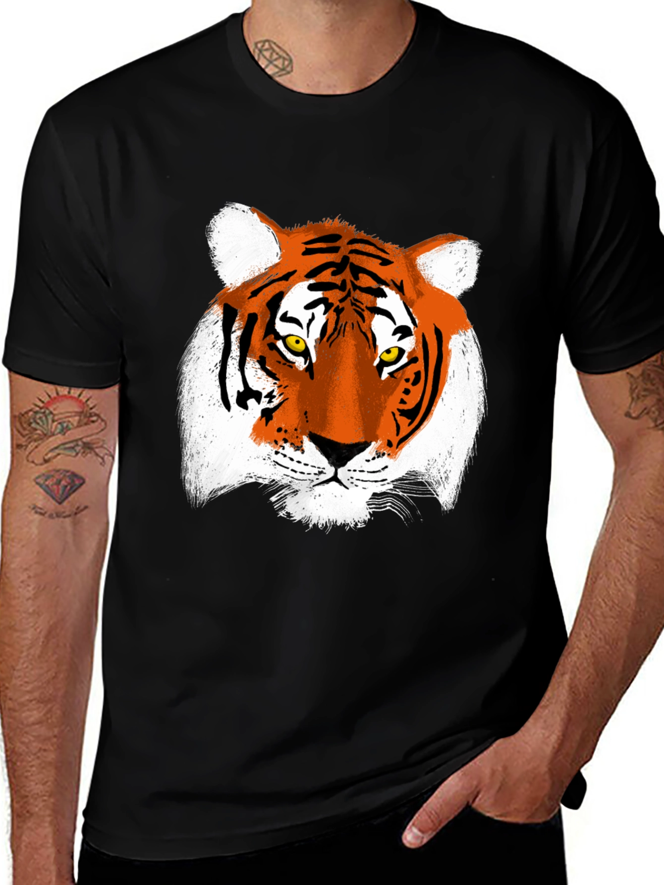Variant 20 of Tiger Graphic Tee - Men's Black Cotton T-Shirt
