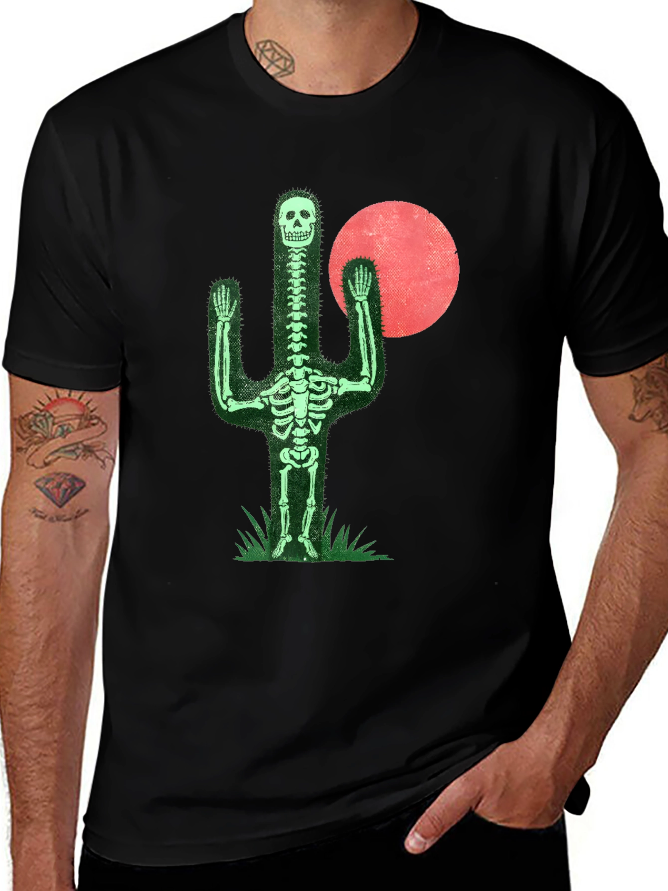 Variant 17 of Skeleton Cactus Graphic Tee - Novelty Print Shirt