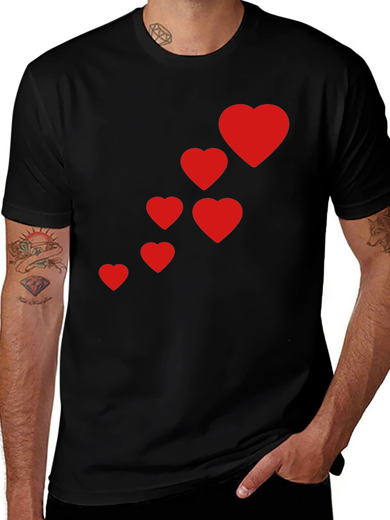 Variant 11 of Men's Black T-Shirt with Red Heart Design