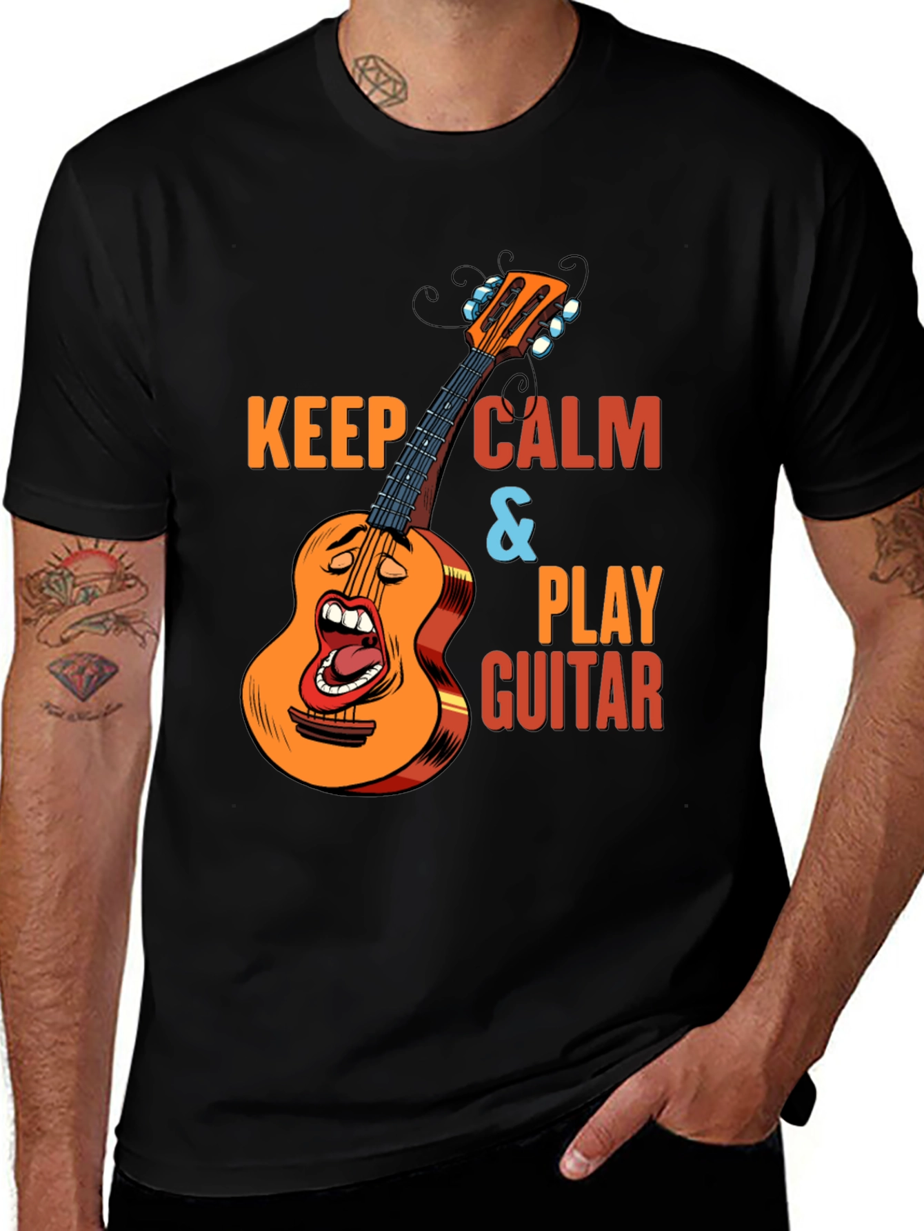 Variant 10 of Keep Calm & Play Guitar Black T-Shirt