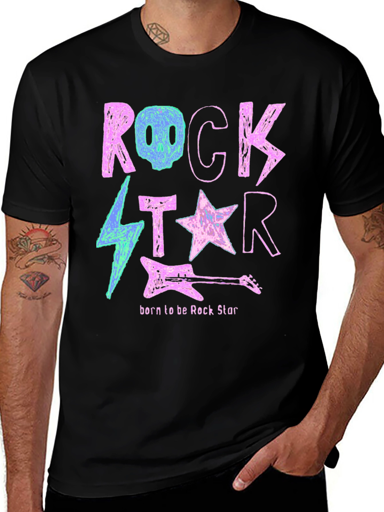 Variant 29 of Rock Star Graphic Print Crew Neck T-Shirt