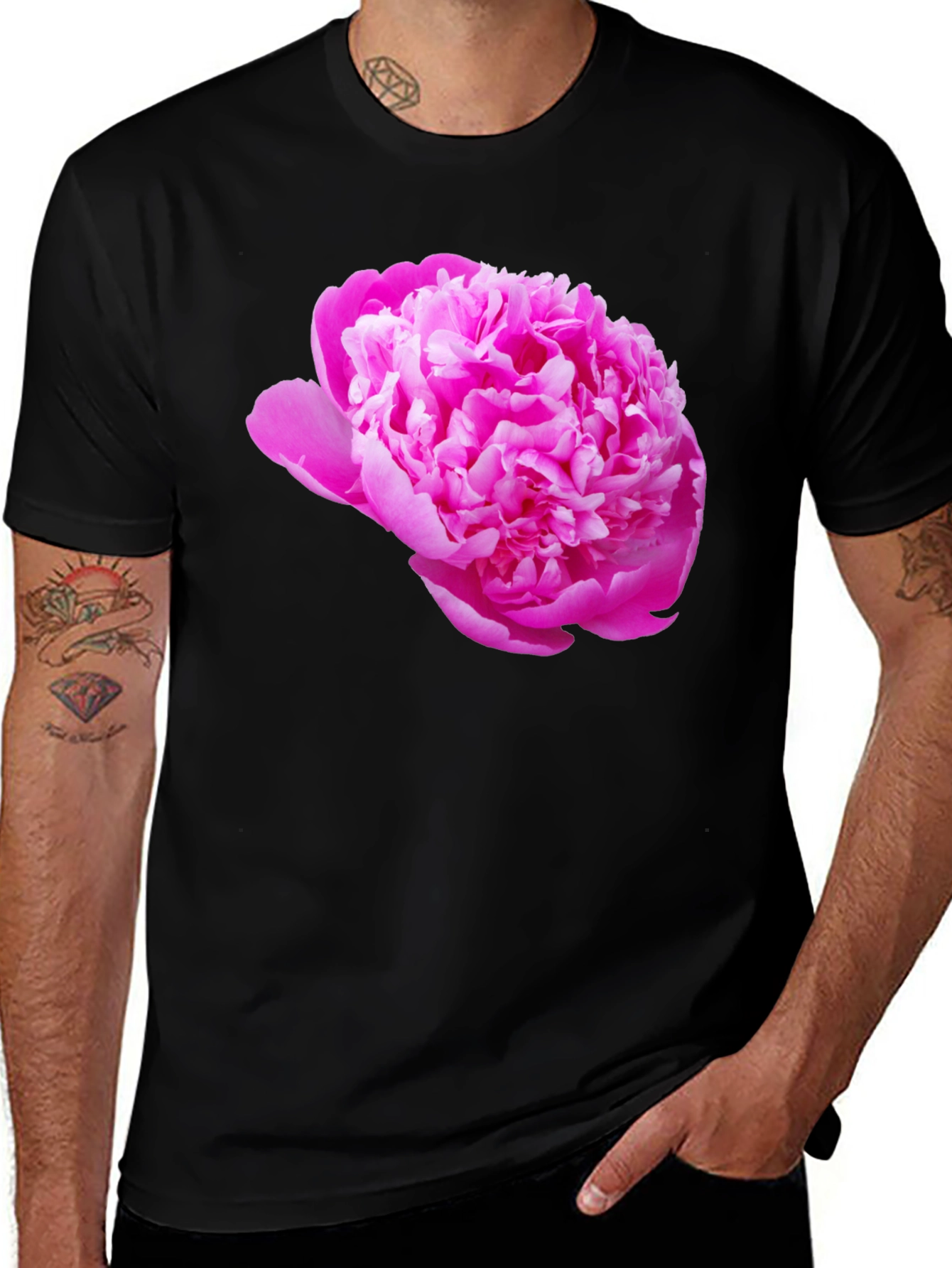 Variant 3 of Black Tee with Pink Peony Flower Print