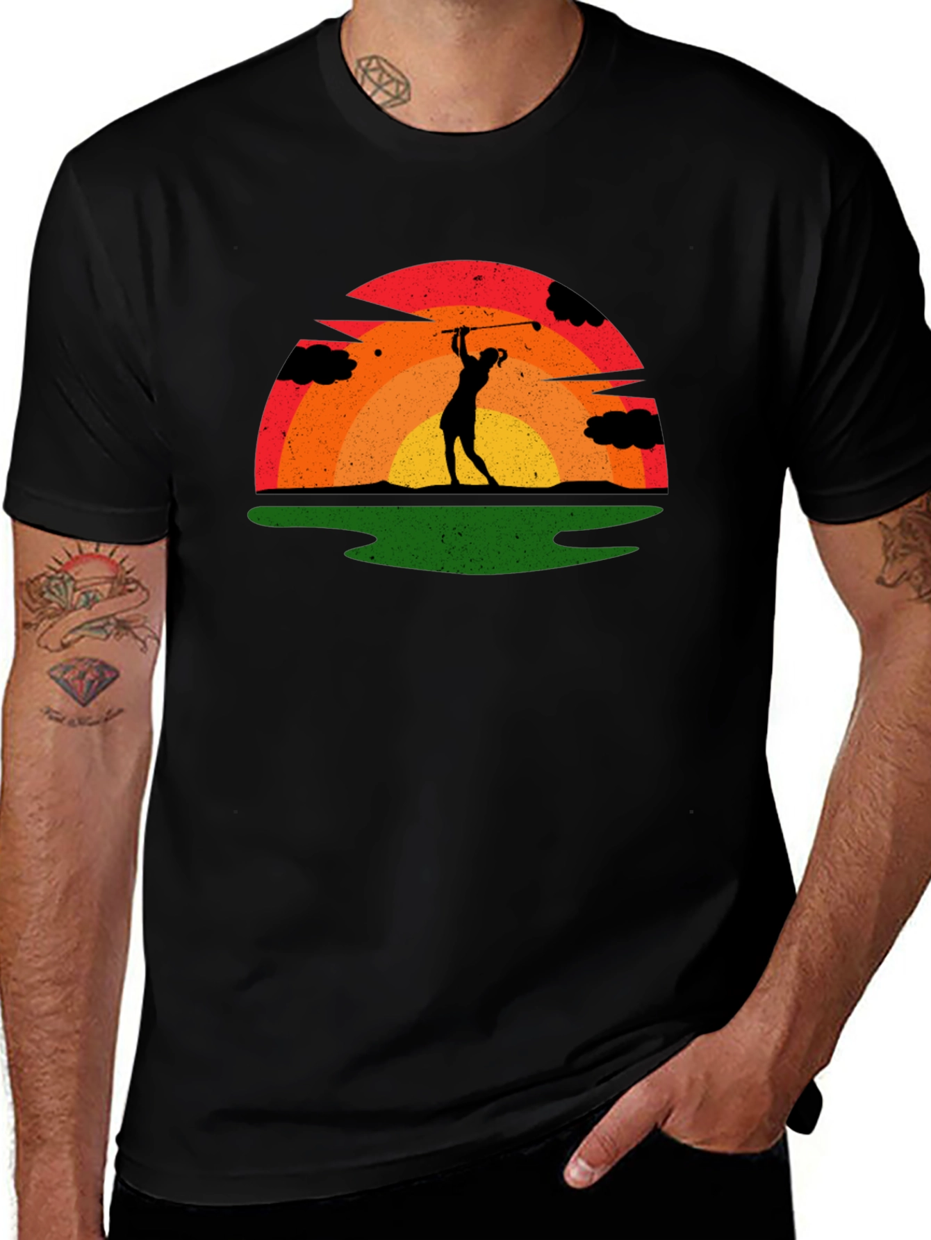 Variant 14 of Sunset Golfer Black T-Shirt