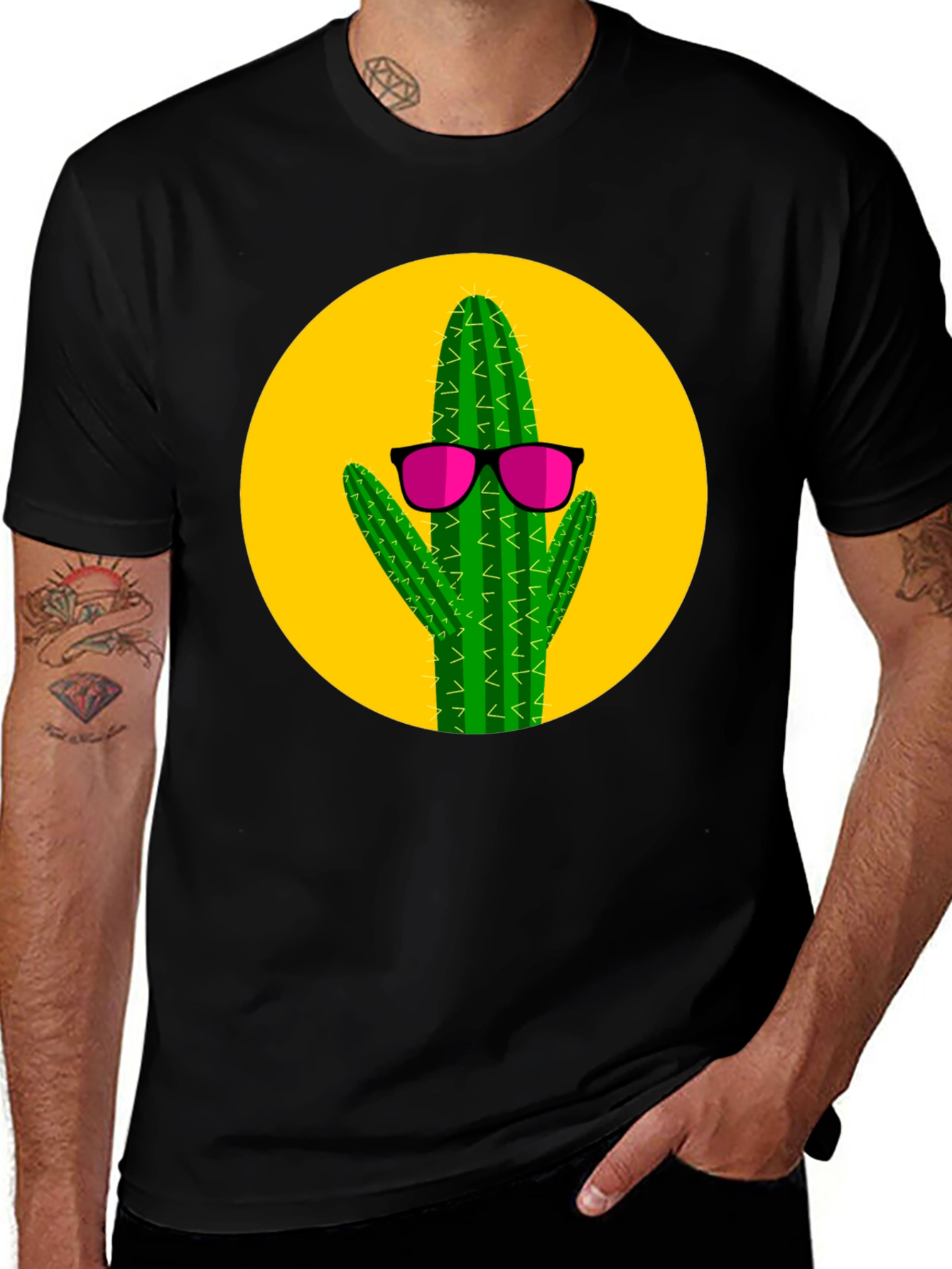 Variant 8 of Cool Cactus Graphic Tee - Black Cotton T-Shirt
