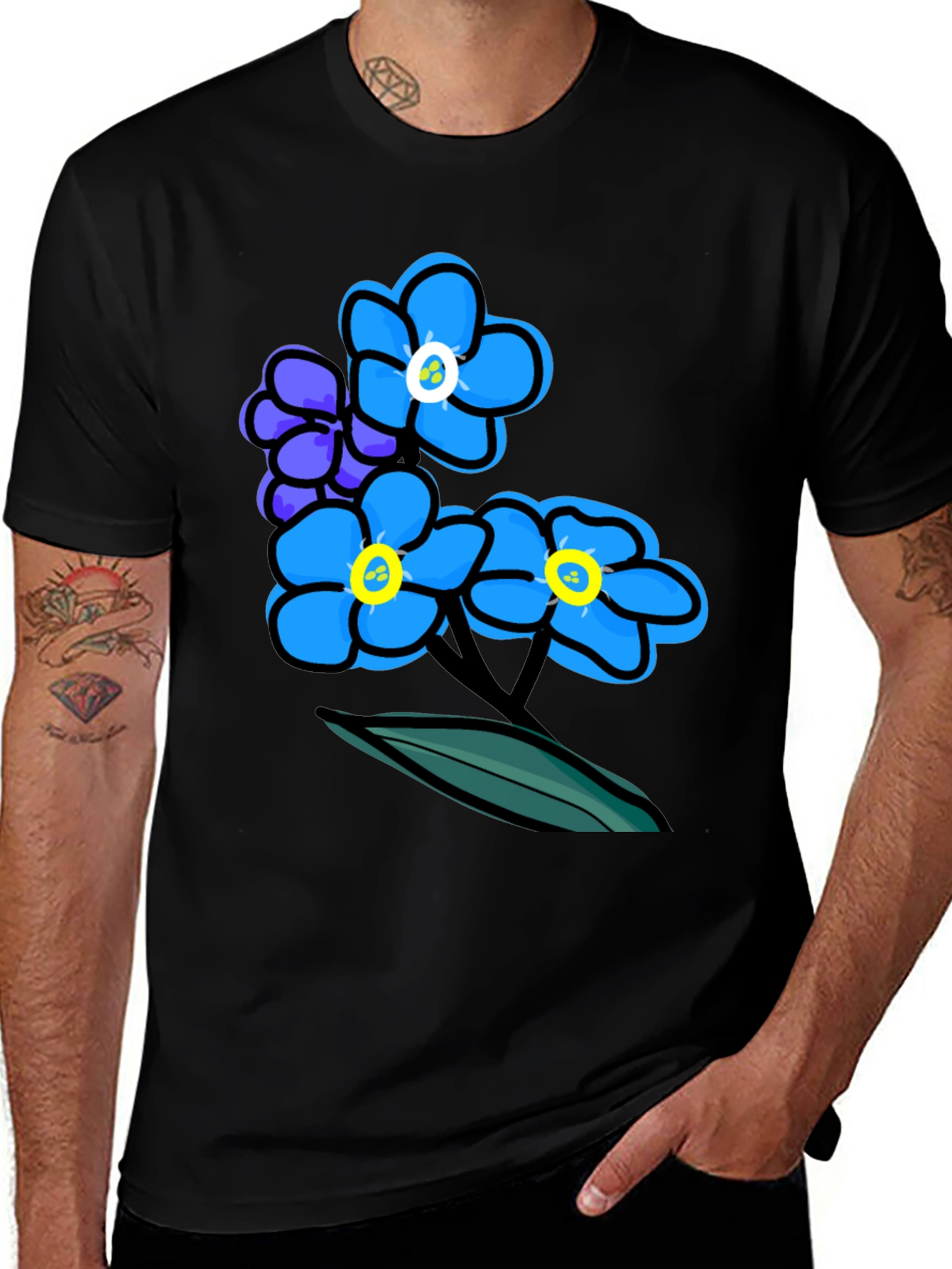 Variant 28 of Floral Print Black T-Shirt