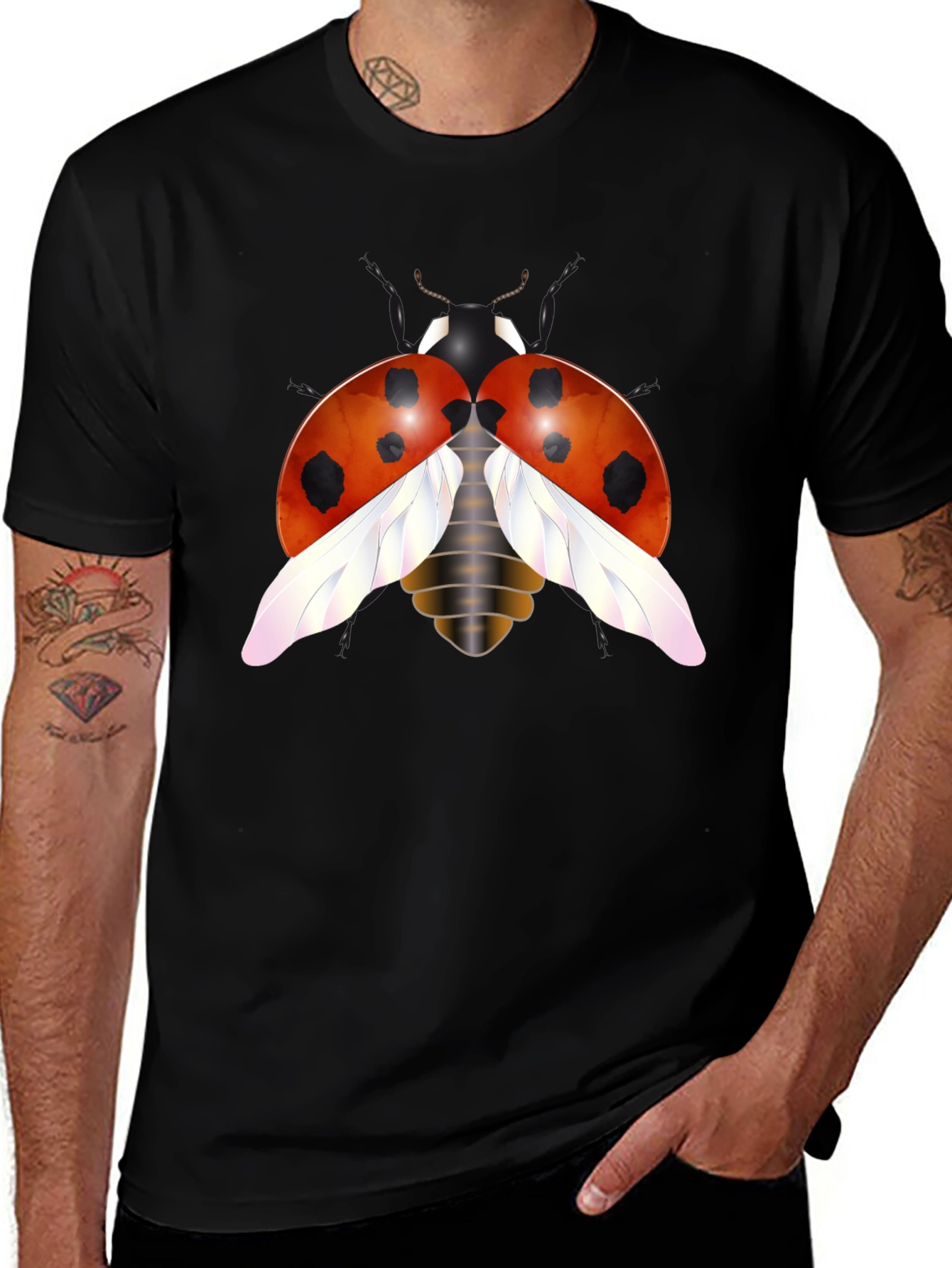 Variant 18 of Ladybug Graphic Tee - Trendy Insect Design Black T-Shirt
