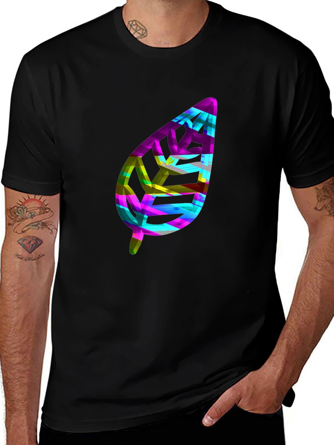 Variant 7 of Abstract Leaf Graphic Black T-Shirt