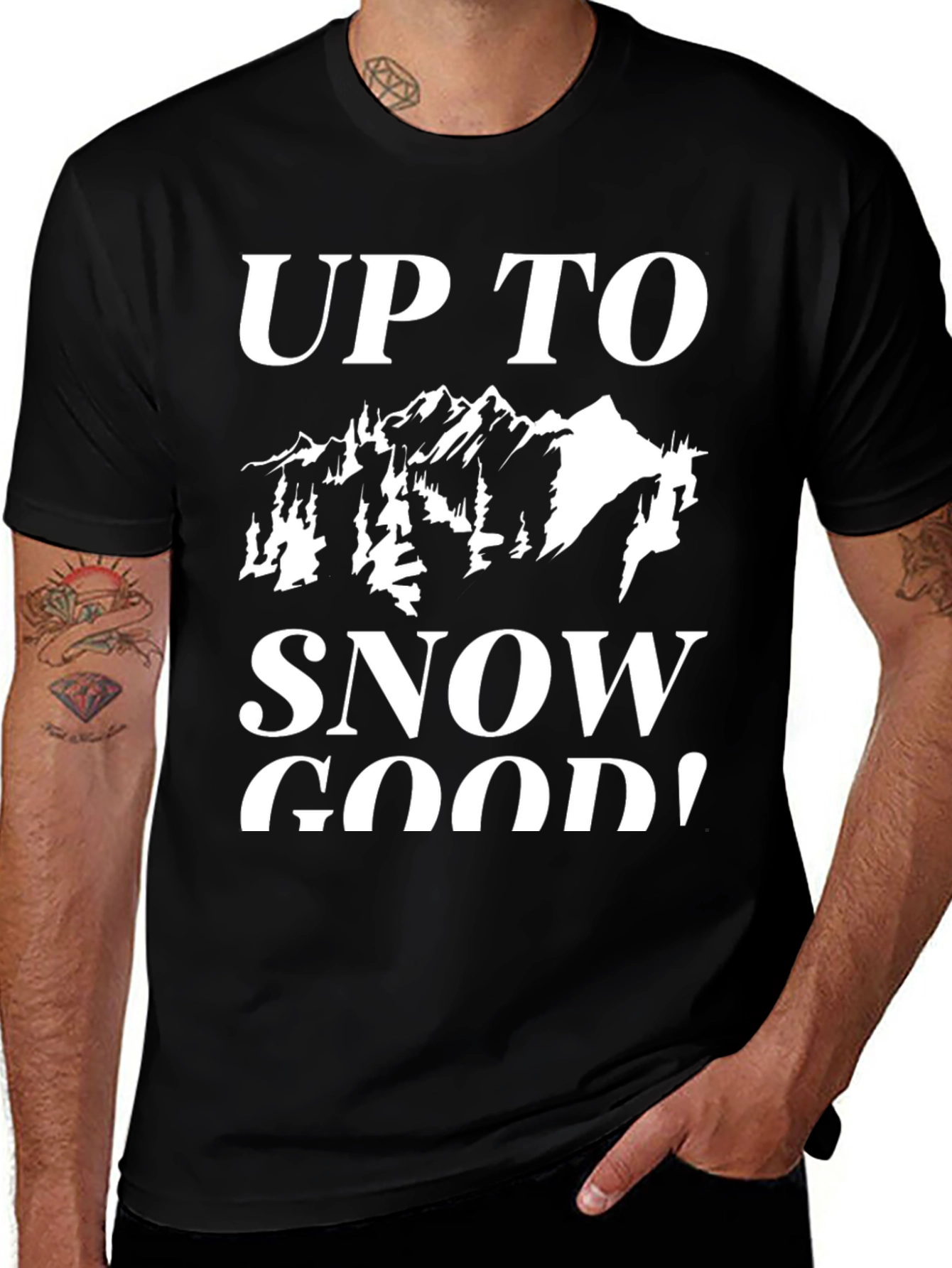 Variant 24 of Up To Snow Good! Black T-Shirt with Mountain Graphic