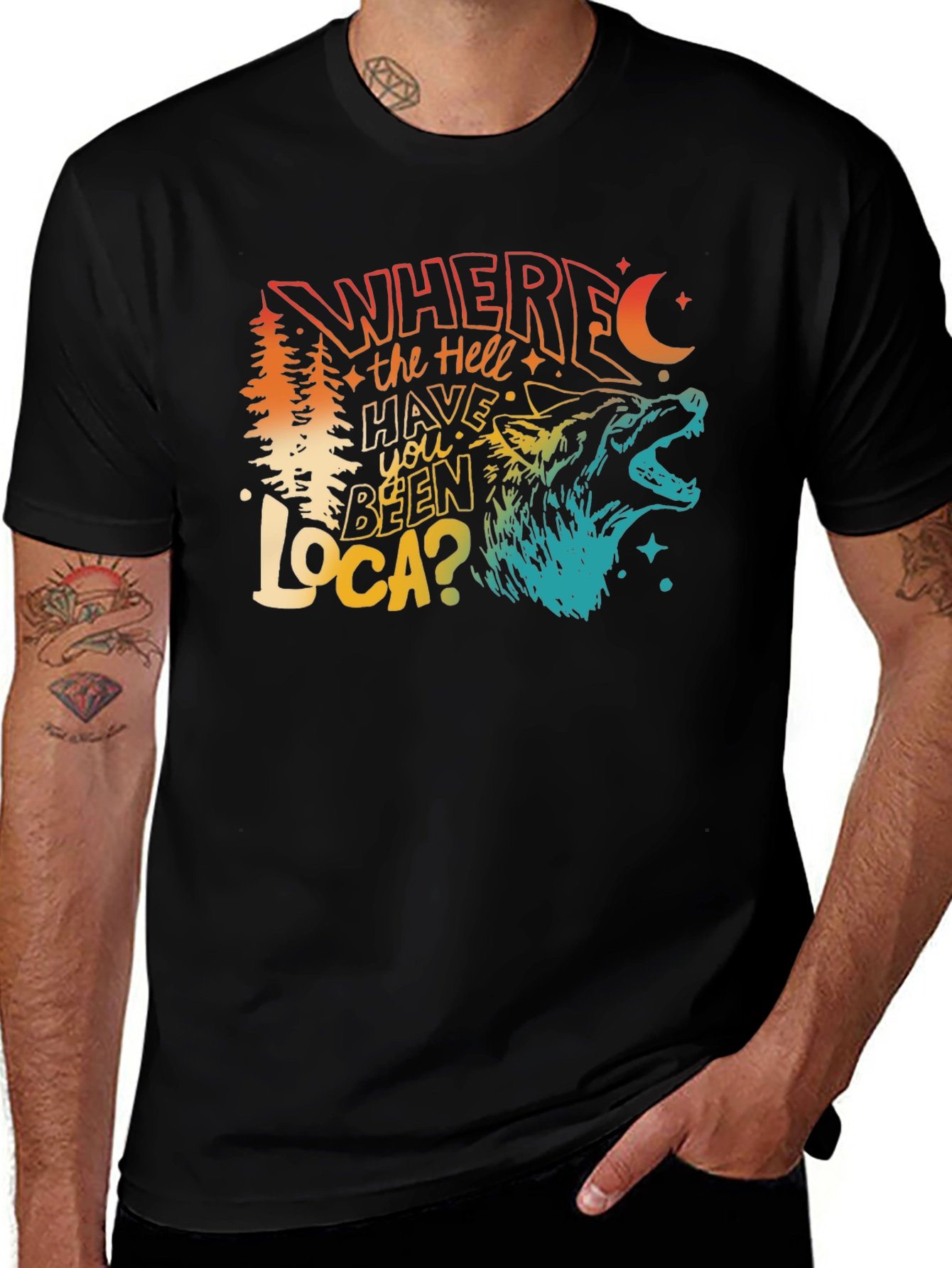 Black Wolf Where The Hell Have You Been Loca Men's Black T-Shirt main image