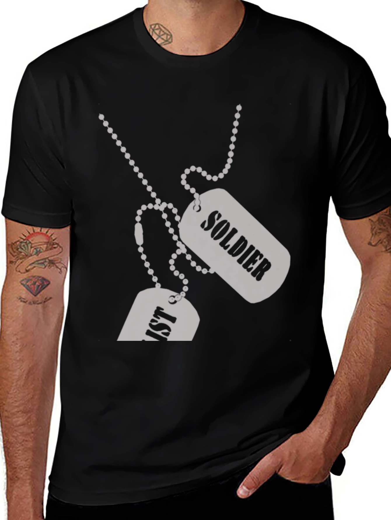 Variant 26 of Soldier Dog Tag Graphic Tee - Black Cotton Comfort