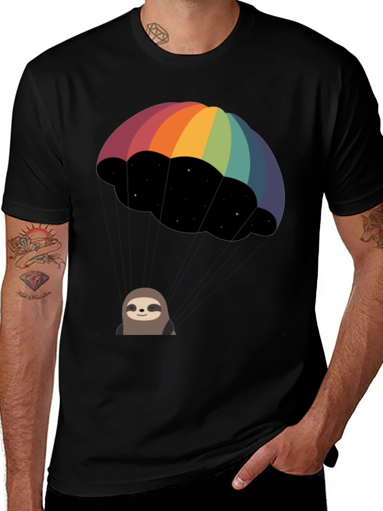 Variant 17 of Rainbow Parachute Sloth Graphic Tee