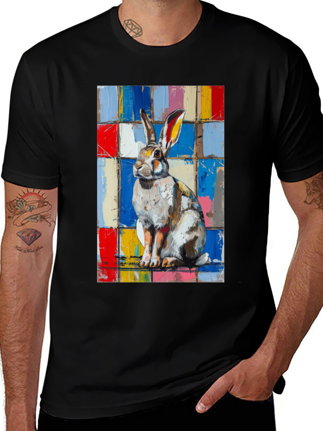 Variant 2 of Abstract Rabbit Graphic Tee - Artsy Black T-Shirt