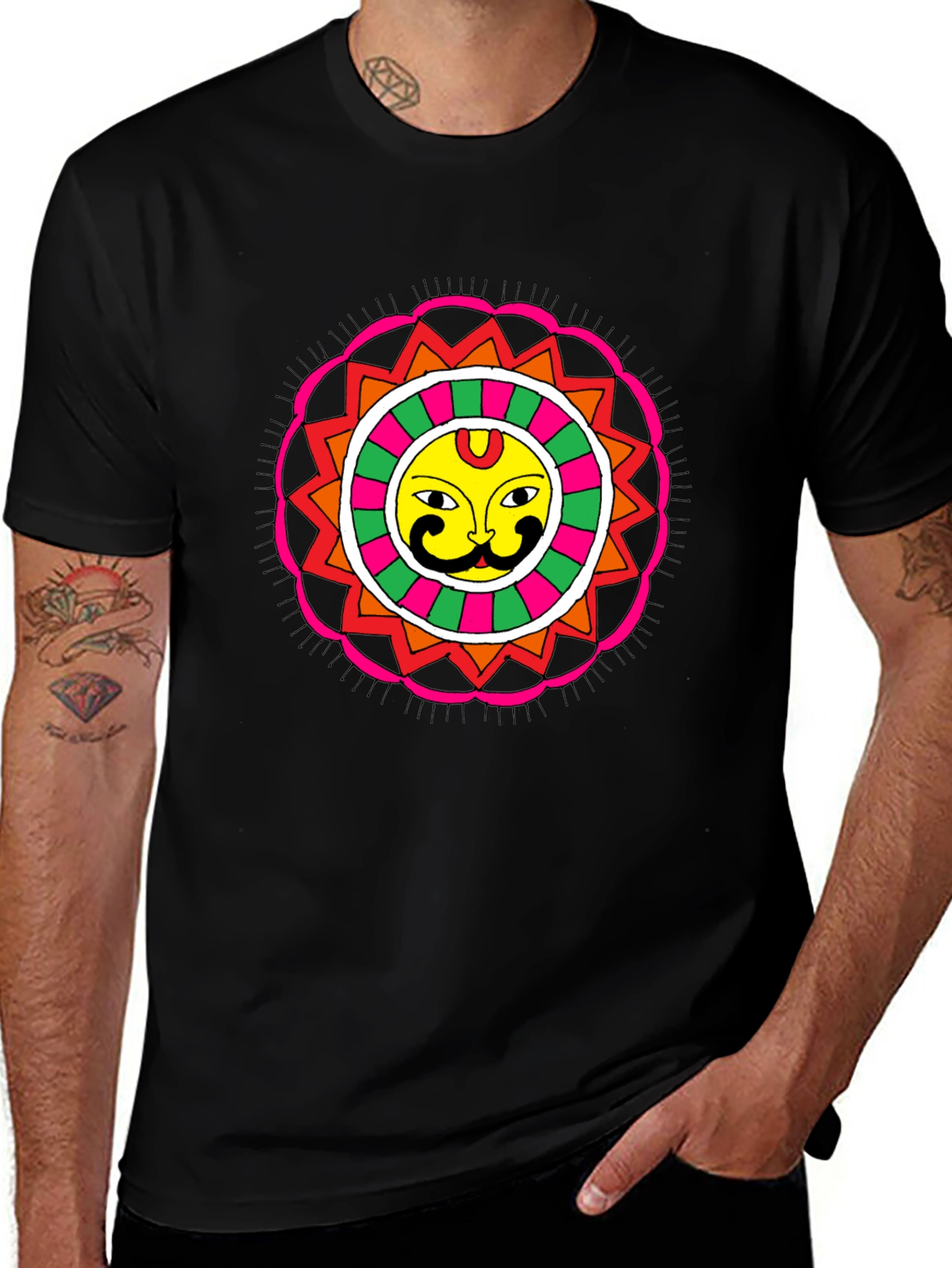 Variant 30 of Black Graphic Tee with Sun Mandala Design