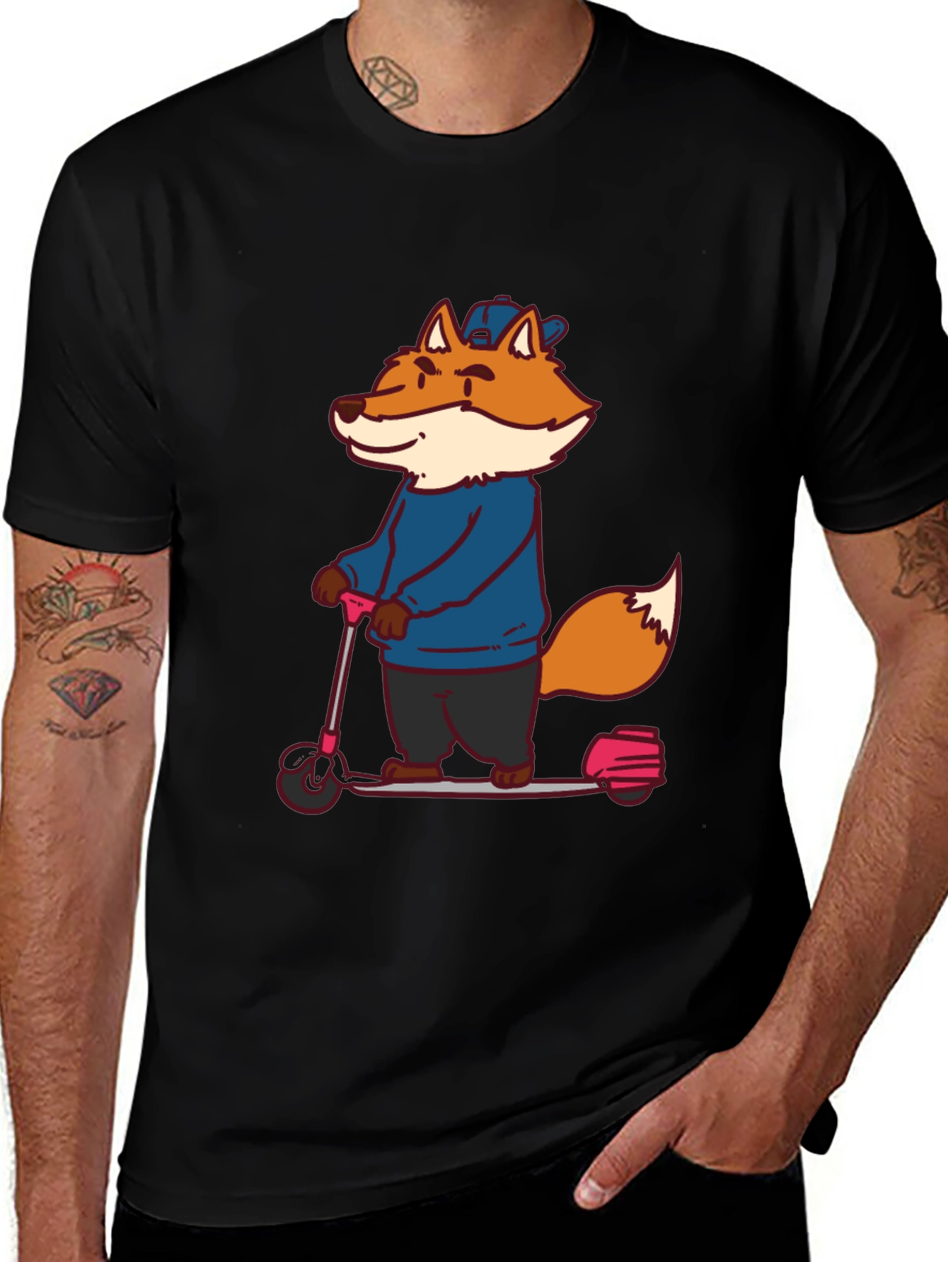 Variant 5 of Fox on Scooter Graphic Tee - Unisex Black T-Shirt