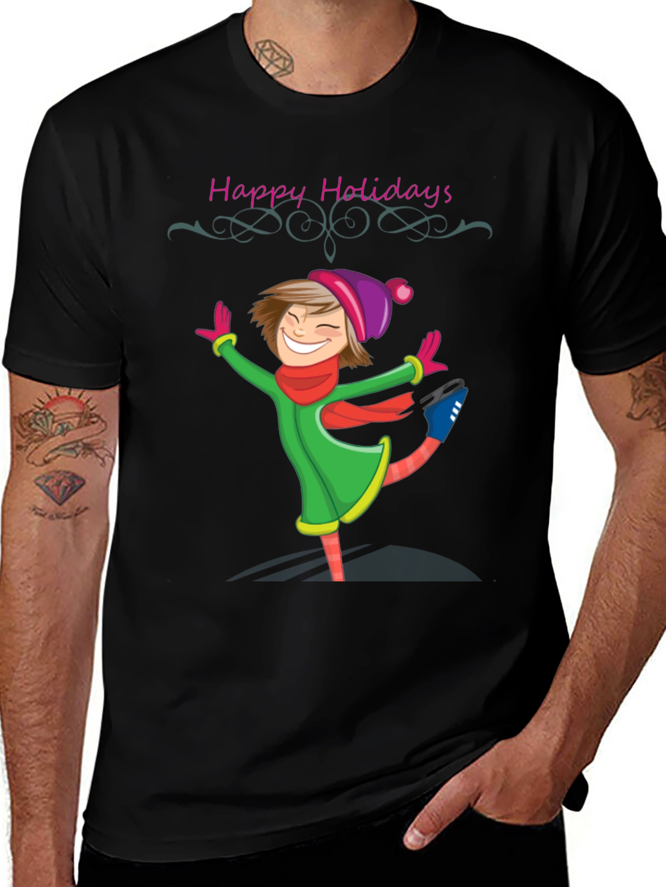 Variant 6 of Happy Holidays Ice Skater Graphic Tee