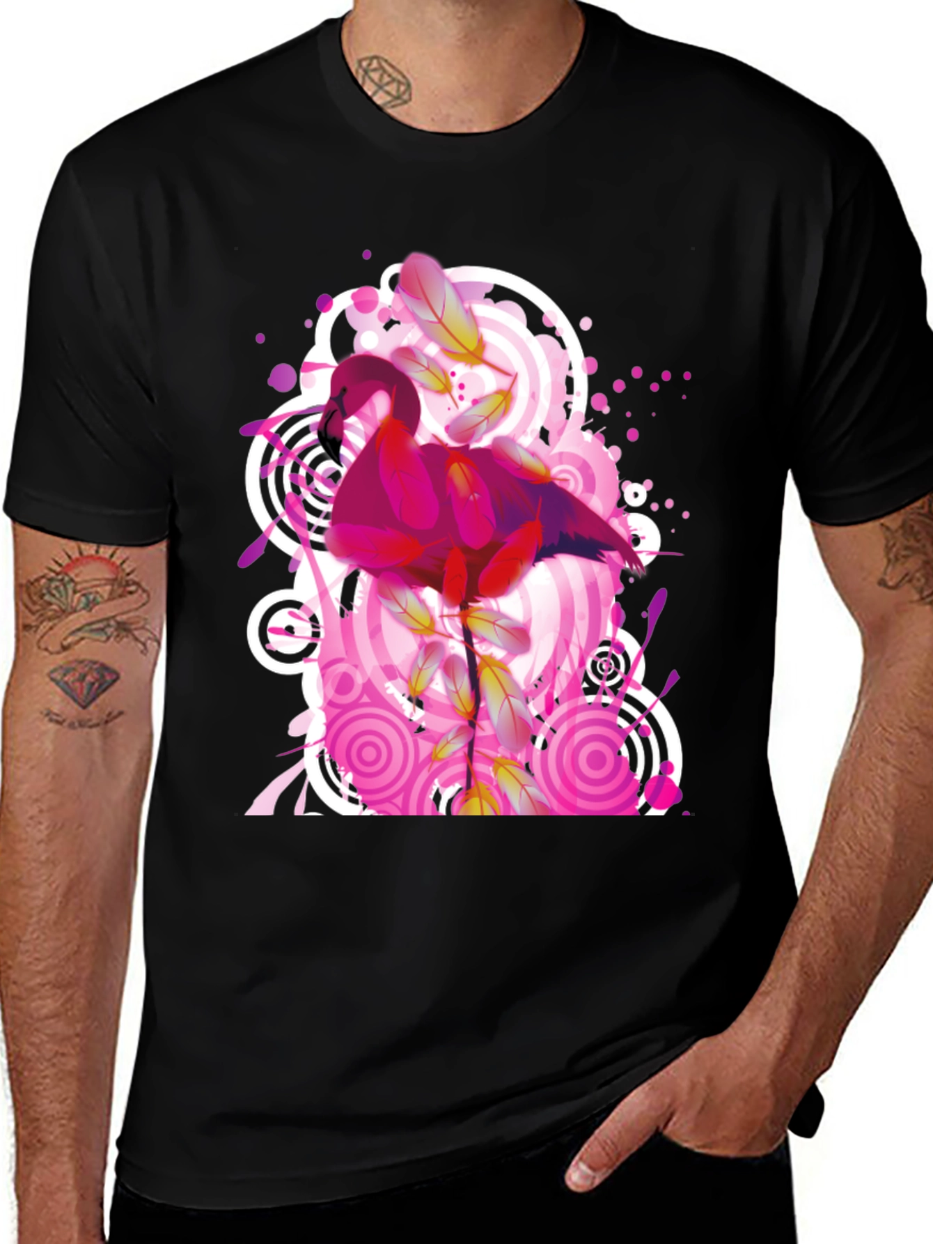 Variant 2 of Flamingo Graphic Tee - Men's Black T-Shirt