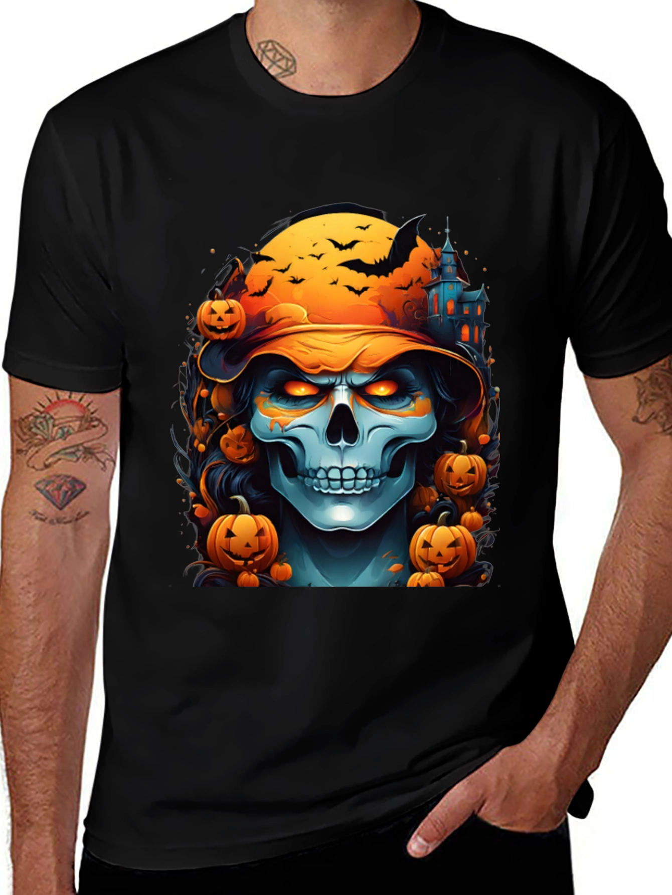 Variant 2 of Halloween Skull Graphic Tee - Spooky Season Shirt