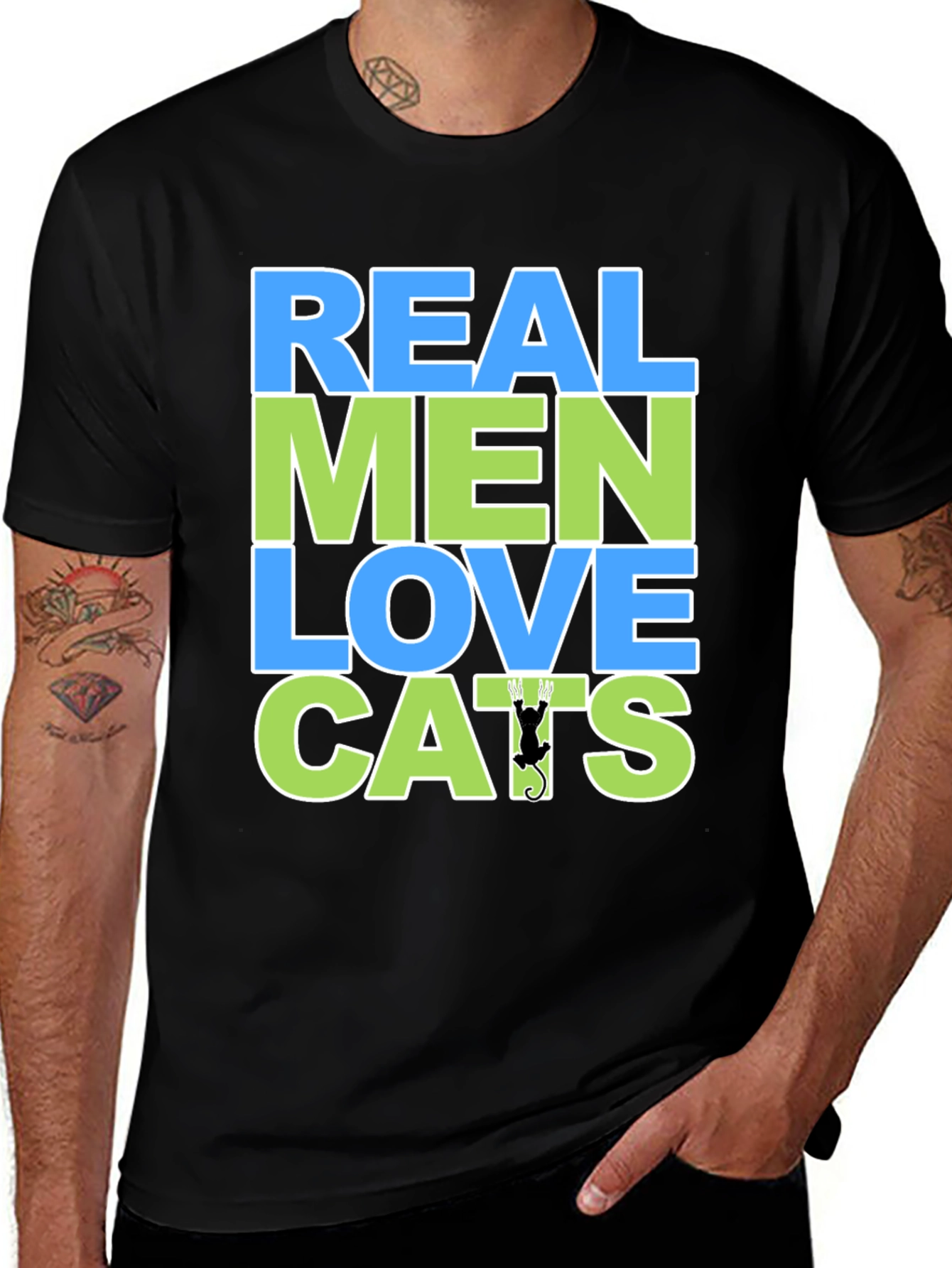 Variant 2 of Real Men Love Cats T-Shirt: Cool Graphic Tee