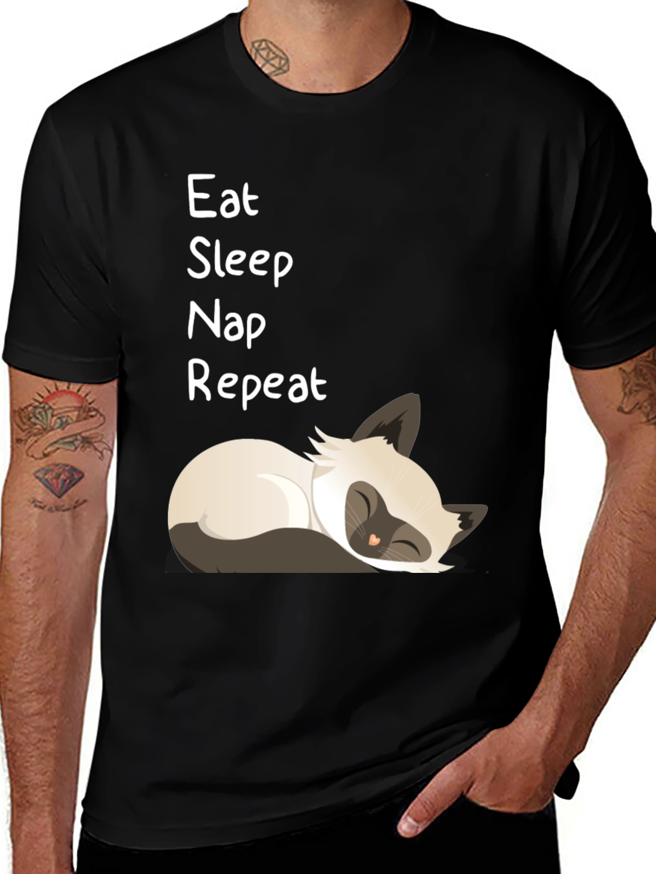 Variant 12 of Eat Sleep Nap Repeat T-Shirt - Cat Lover Tee