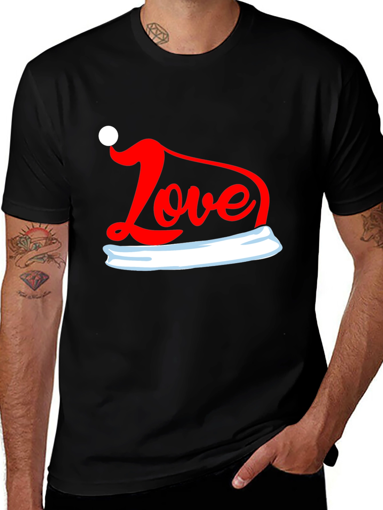 Variant 14 of Love Santa Hat Graphic Tee - Holiday T-Shirt