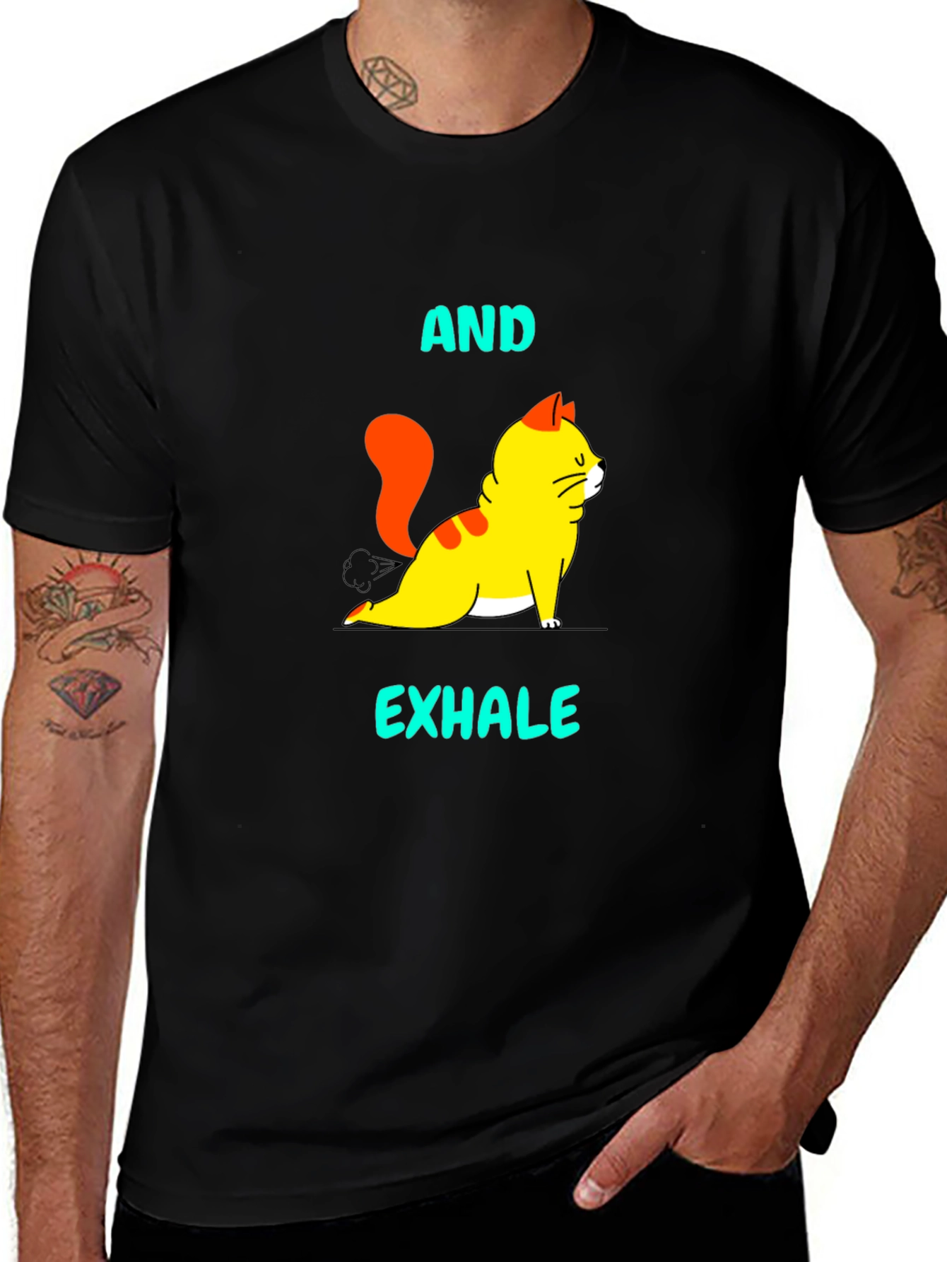 Yoga Cat T-Shirt - 'And Exhale' Funny Tee