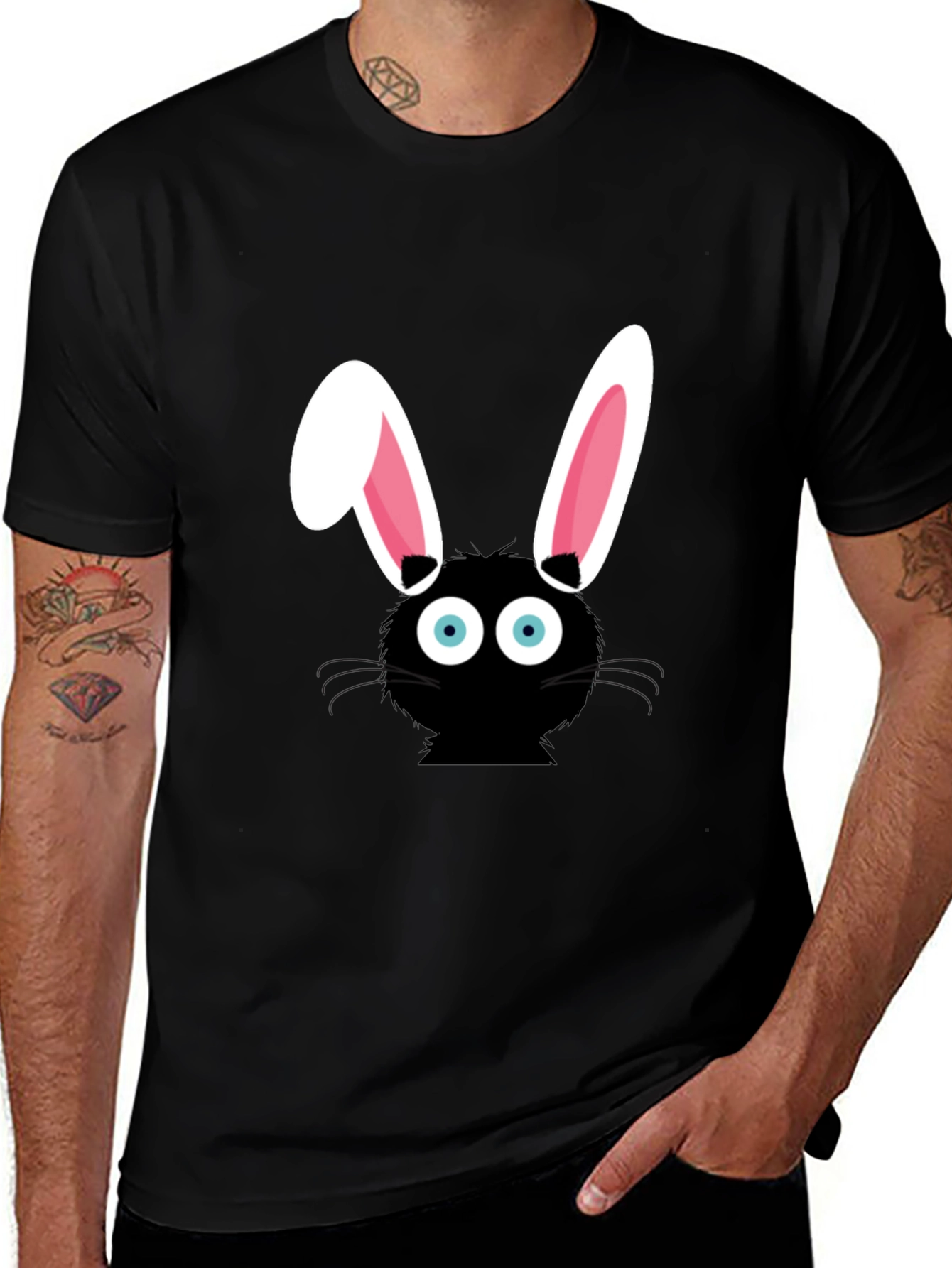 Variant 13 of Cute Bunny Graphic Tee - Men's Black T-Shirt
