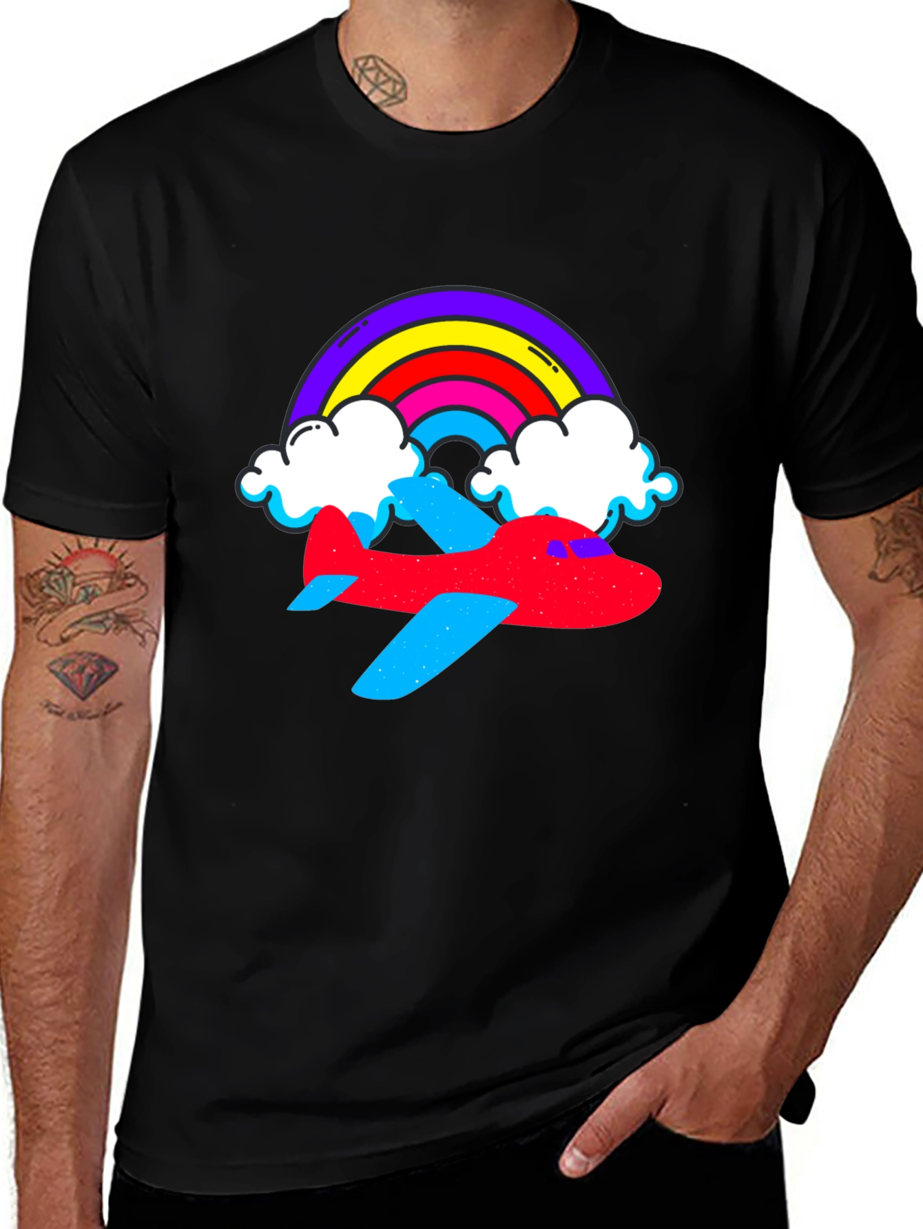 Variant 29 of Rainbow Airplane Graphic Tee - Black