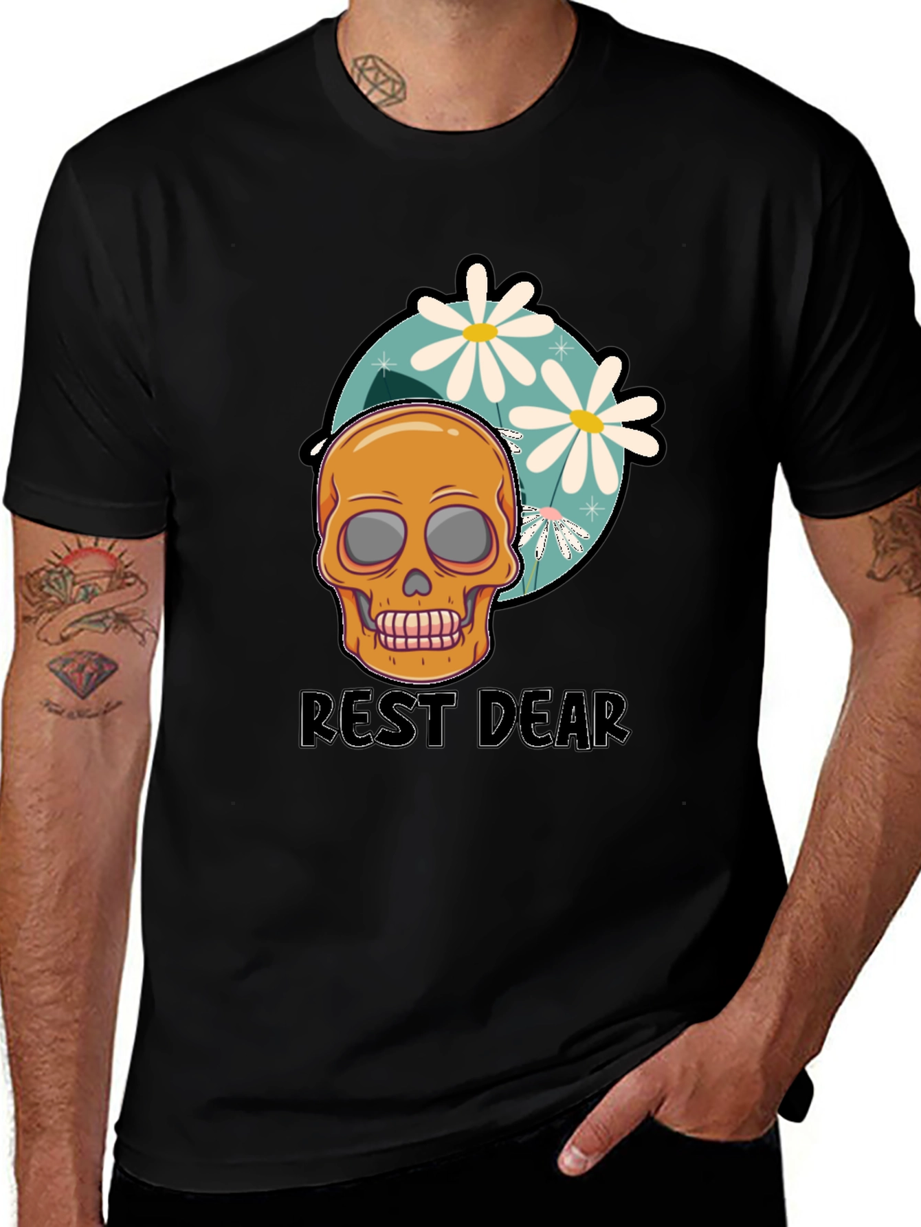 Rest Dear Skull Graphic Tee - Black Cotton Casual Shirt
