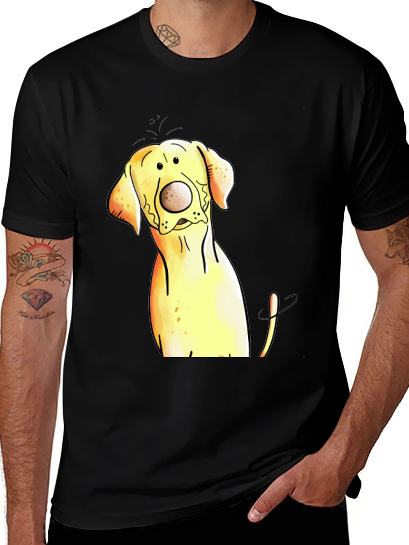 Variant 26 of Cartoon Dog Graphic Black T-Shirt