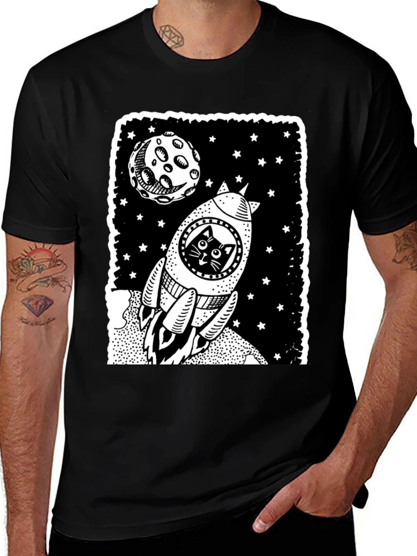 Variant 17 of Cat in Space Rocket T-Shirt