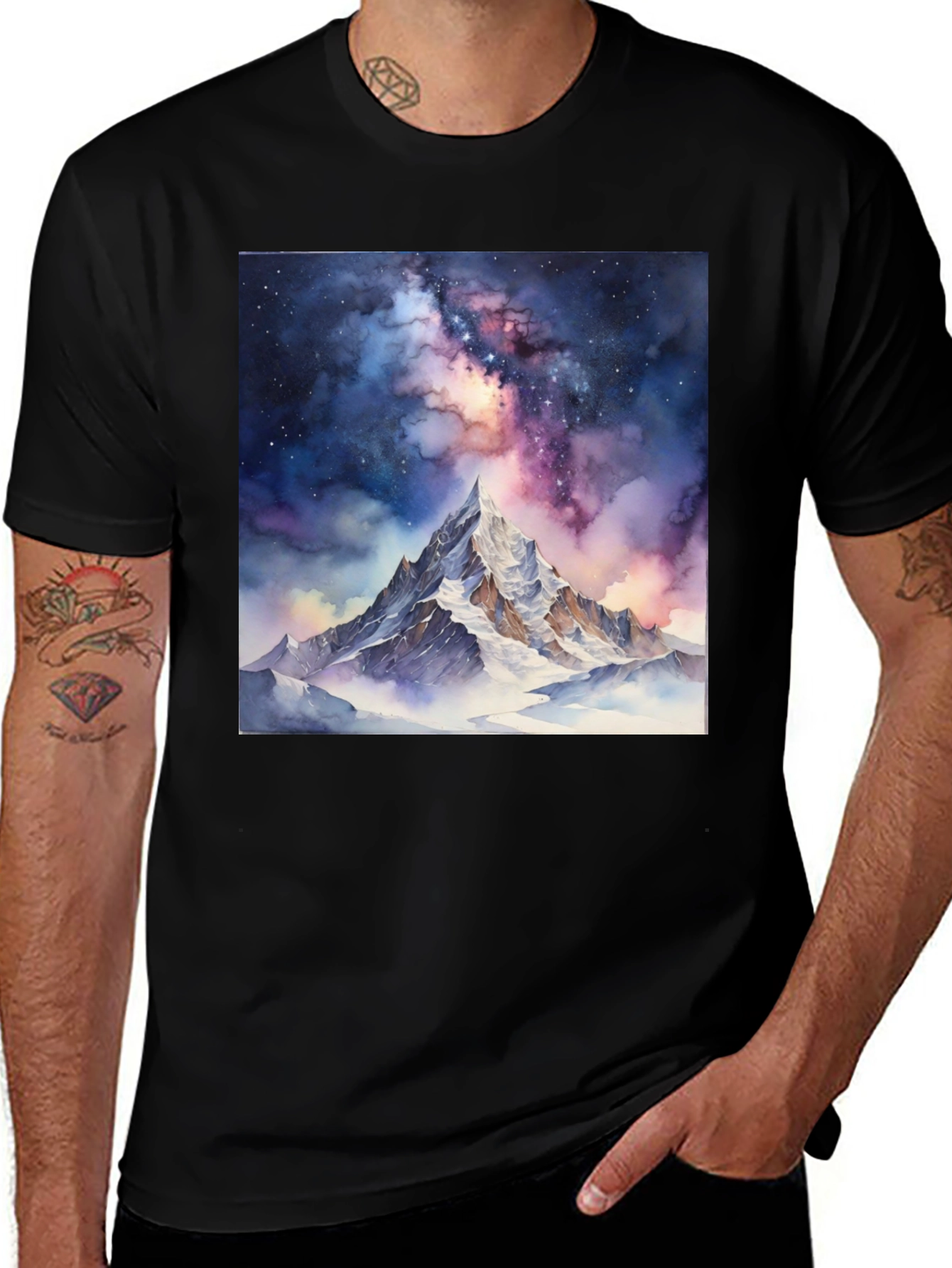 Variant 16 of Galaxy Mountain Tee - Black Cotton T-Shirt