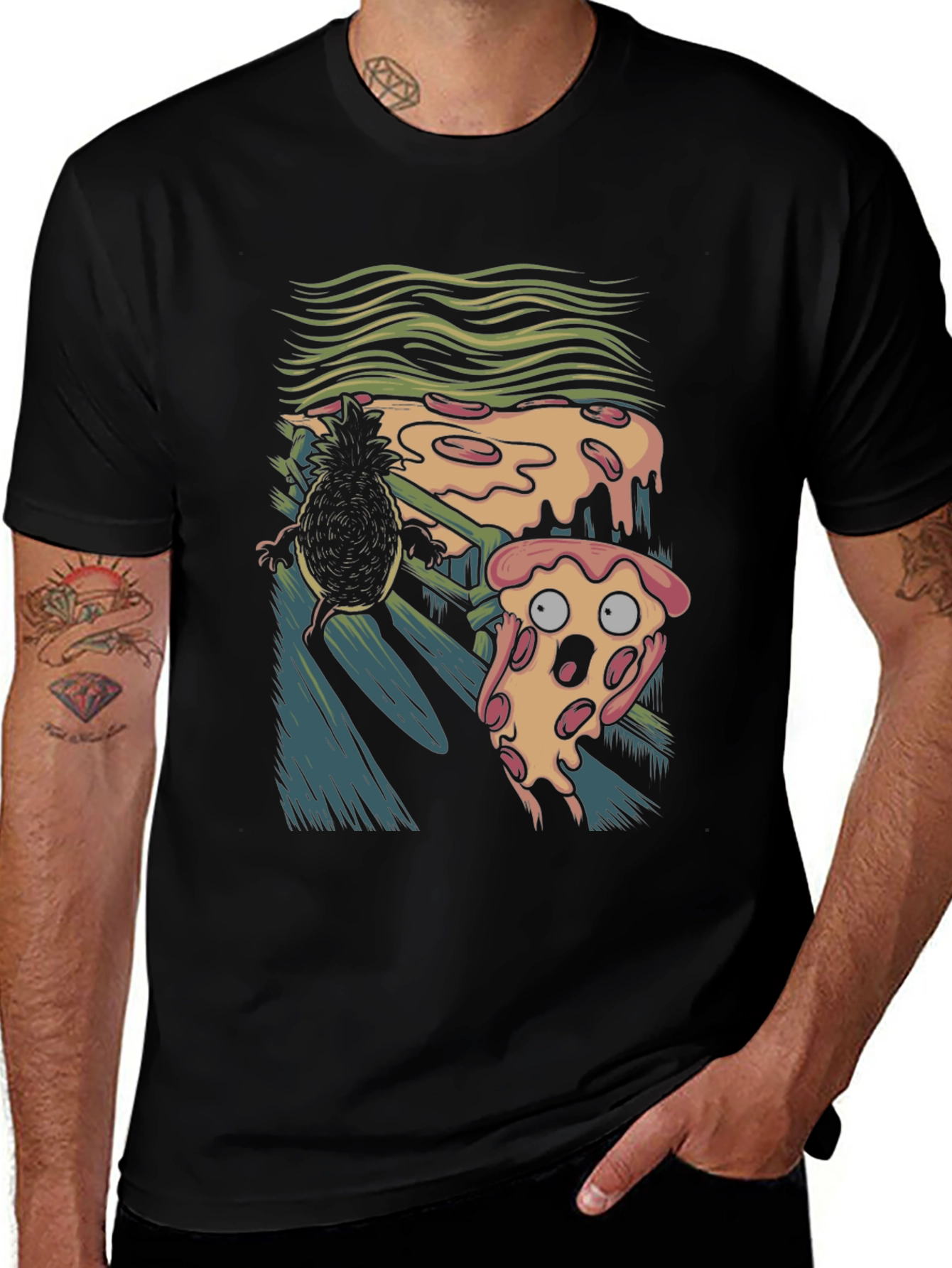 Pizza Scream Men's Black Graphic T-Shirt