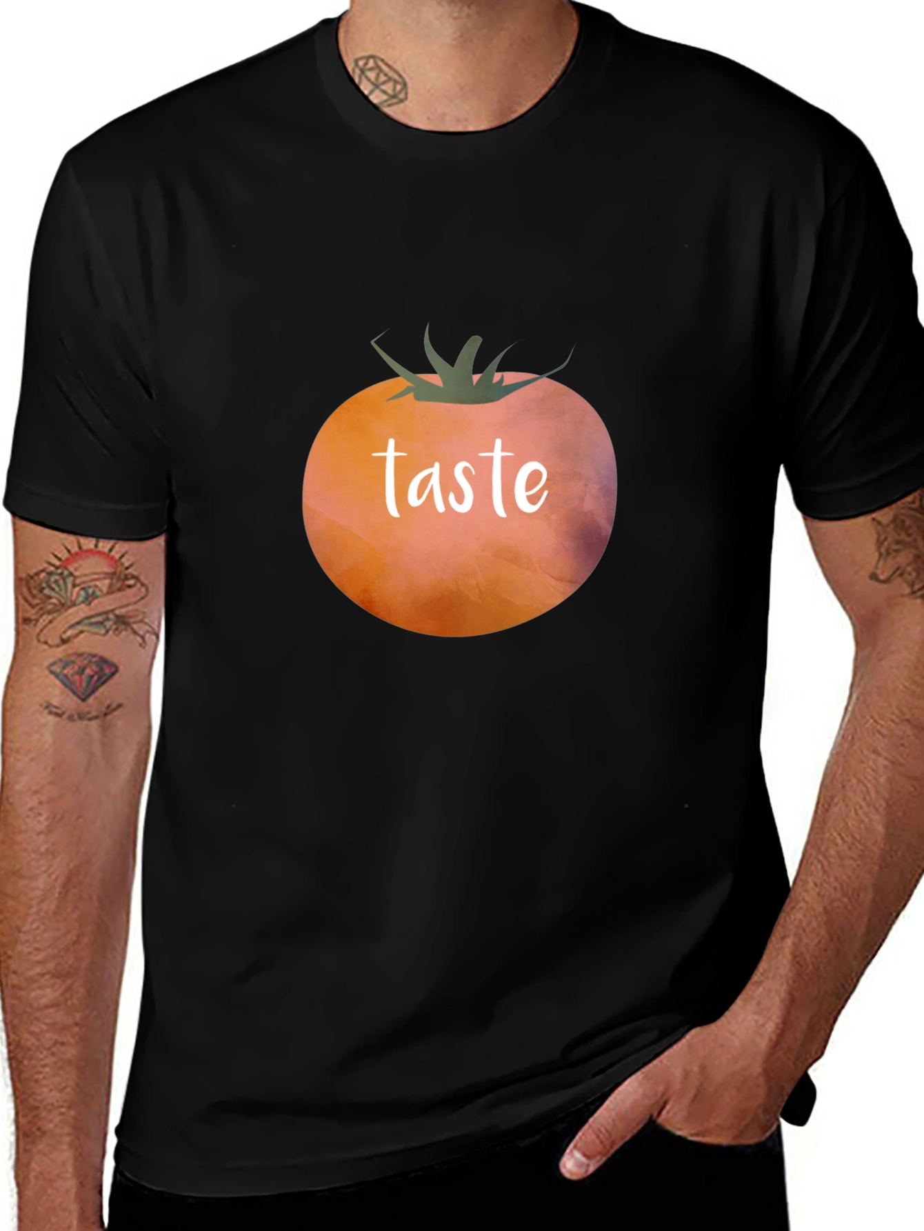 Variant 10 of Taste Tomato Graphic Tee - Black Cotton Casual Shirt